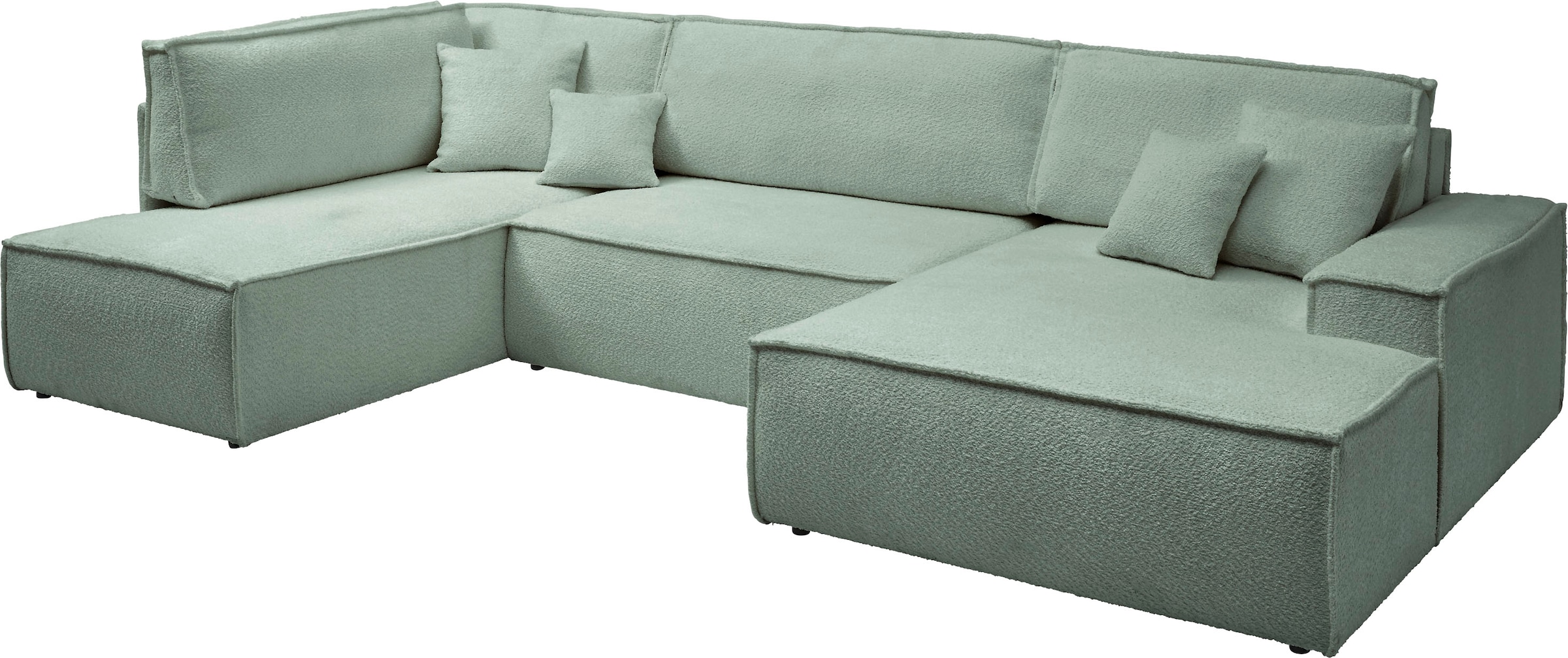 andas Wohnlandschaft »FINNLEY U-Form XXL 329 cm, Schlafsofa, Schlaffunktion m. Bettkasten«, (194/139 cm), Bouclé, Struktur und Cord