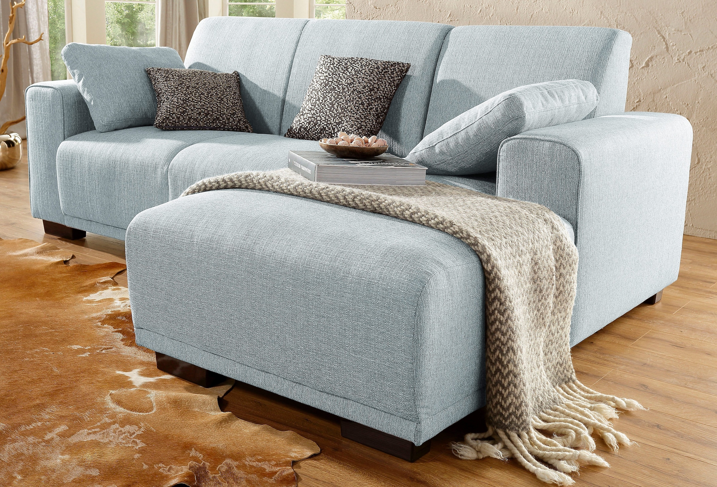 Home affaire Ecksofa »BORNHOLM L-Form mit Recamiere, Maße B/T/H: 234/162/85 cm«, Recamiere links oder rechts bestellbar, Wellenfederung, inkl. 2 Kissen