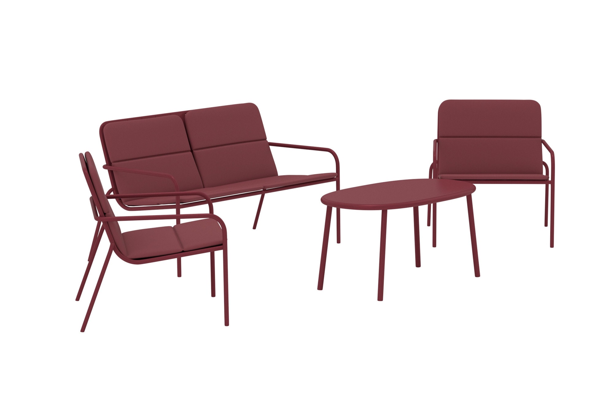 Venture Home Gartenlounge-Set »Fourni, 4-tlg Loungeset in Bordeaux mit Sofa, 2 Sesseln und Tisch« 4 tlg. Sitzgruppe, Stahlgestell, weiche Polster, belastbar bis 120 kg, modern