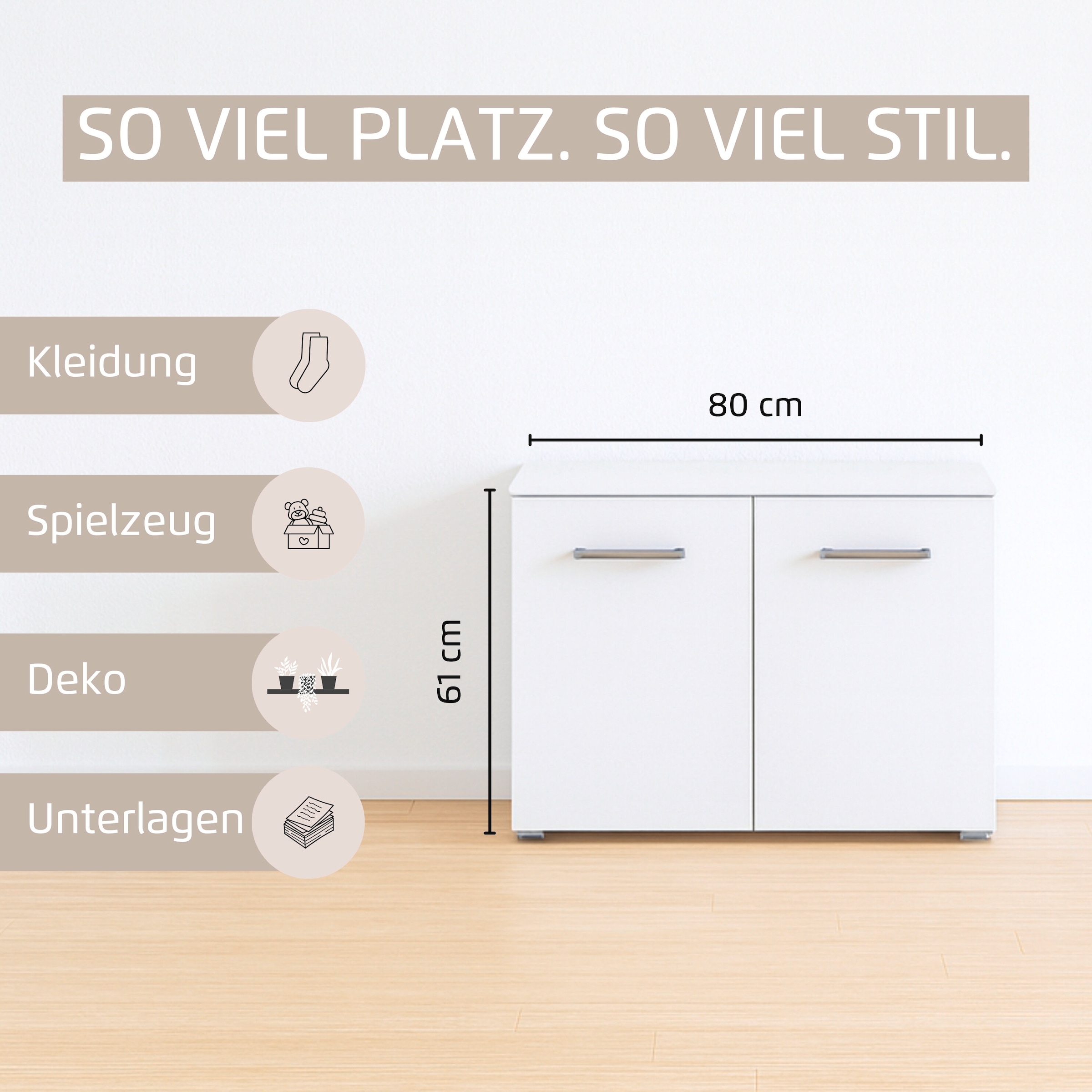 rauch Kommode »Gamma« Breite 80 cm / Höhe 61 cm, verschiedene Griffvarianten/-Farben,  mit 2 Türen, verstellbaren Böden und viel Stauraum MADE IN GERMANY