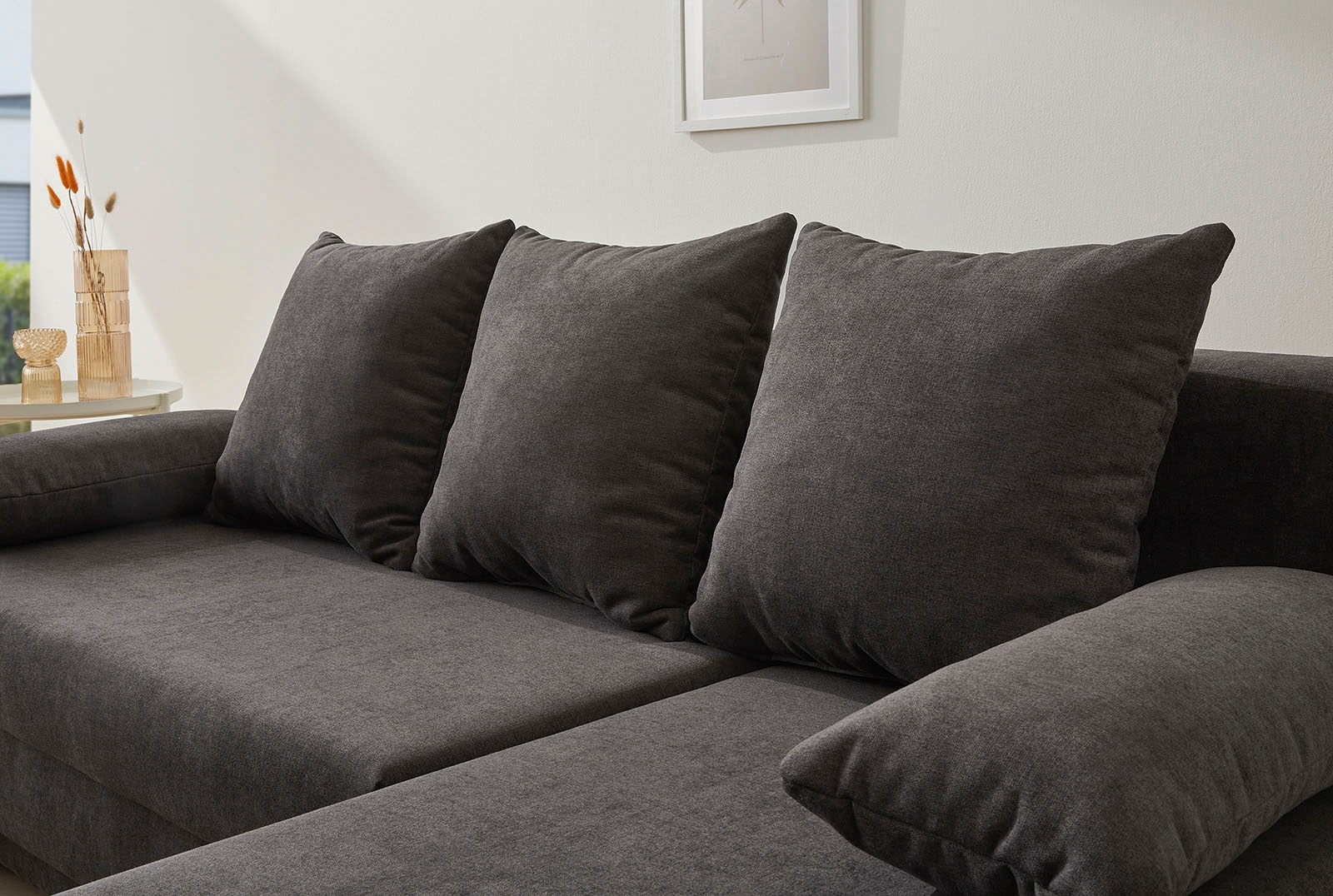 Jockenhöfer Gruppe Ecksofa »Starlight, L-Form, mit dimmbarer LED-Beleuchtung«, Gästebettfunktion; Stauraum/Bettkasten, mit Kissen