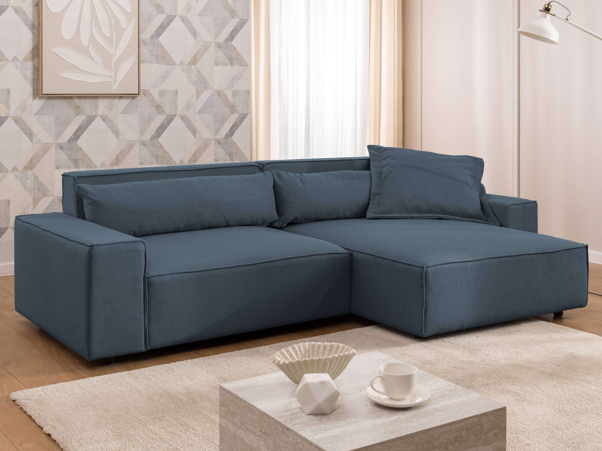 OTTO home Ecksofa »KINLEE Design-Sofa mit Recamiere rechts/links, Maße B/T/H 251/144/70cm« L-Form mit Wellenunterfederung, ohne Bettfunktion, modern und beguem