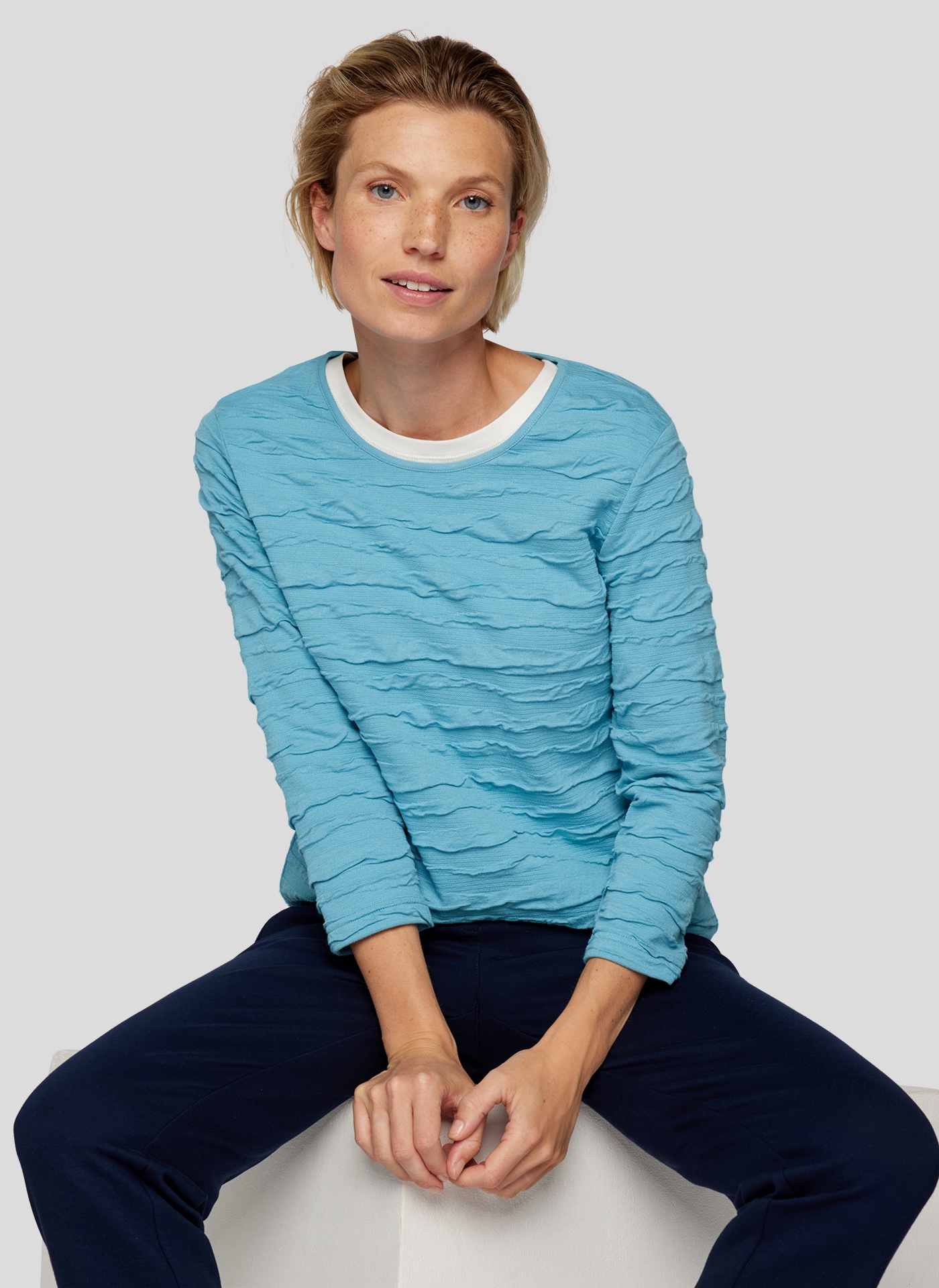 Rabe 3/4-Arm-Shirt, mit Wellenstruktur - Crinkle