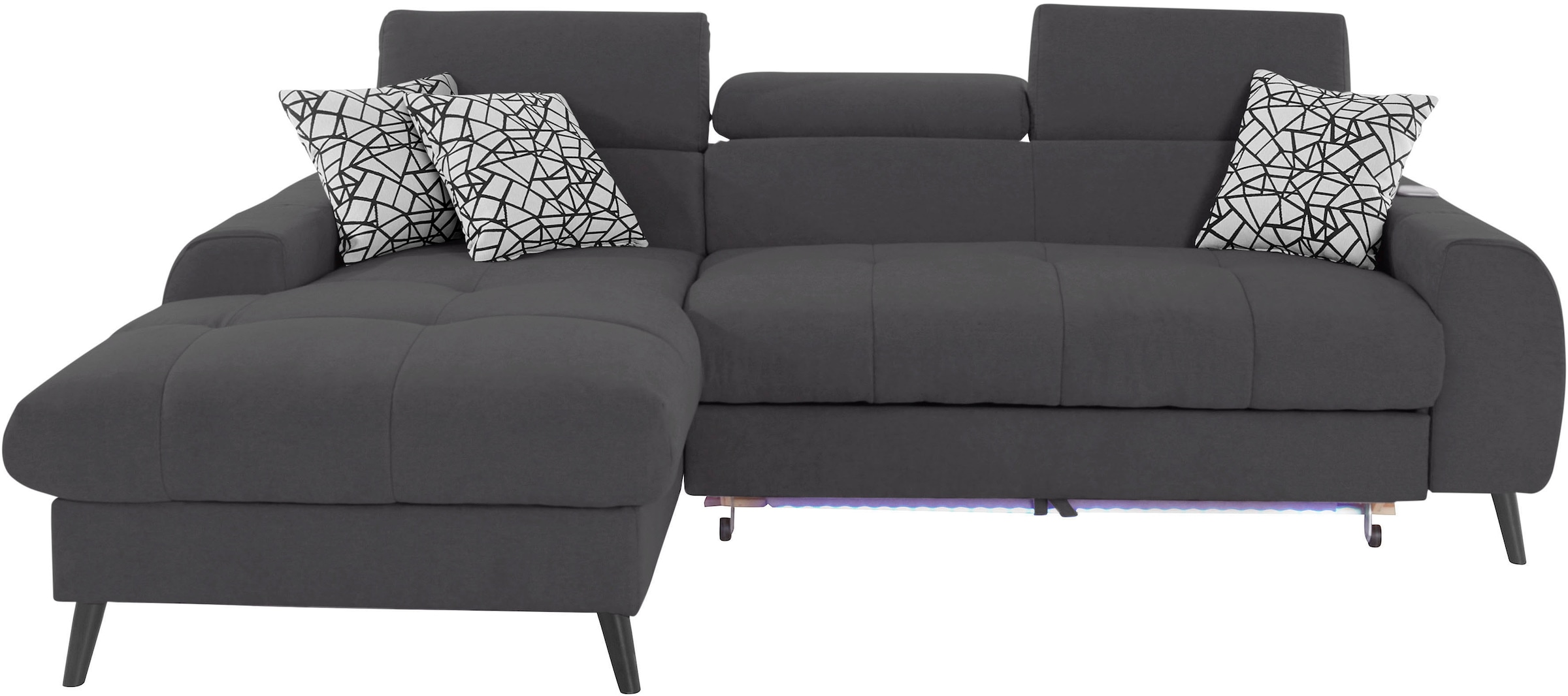 COTTA Ecksofa »Mia L-Form mit 3 Zierkissen«, wahlweise mit Bettfunktion, Bettkasten, Beleuchtung & Wireless-Charger