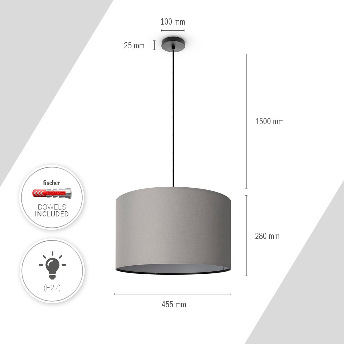 Paco Home Pendelleuchte »HUGO UNI COLOR«, 1 flammig, Leuchtmittel E27 | ohne Leuchtmittel, Deckenlampe LED Wohnzimmer Und Schlafzimmer, Unifarben, Deko E27