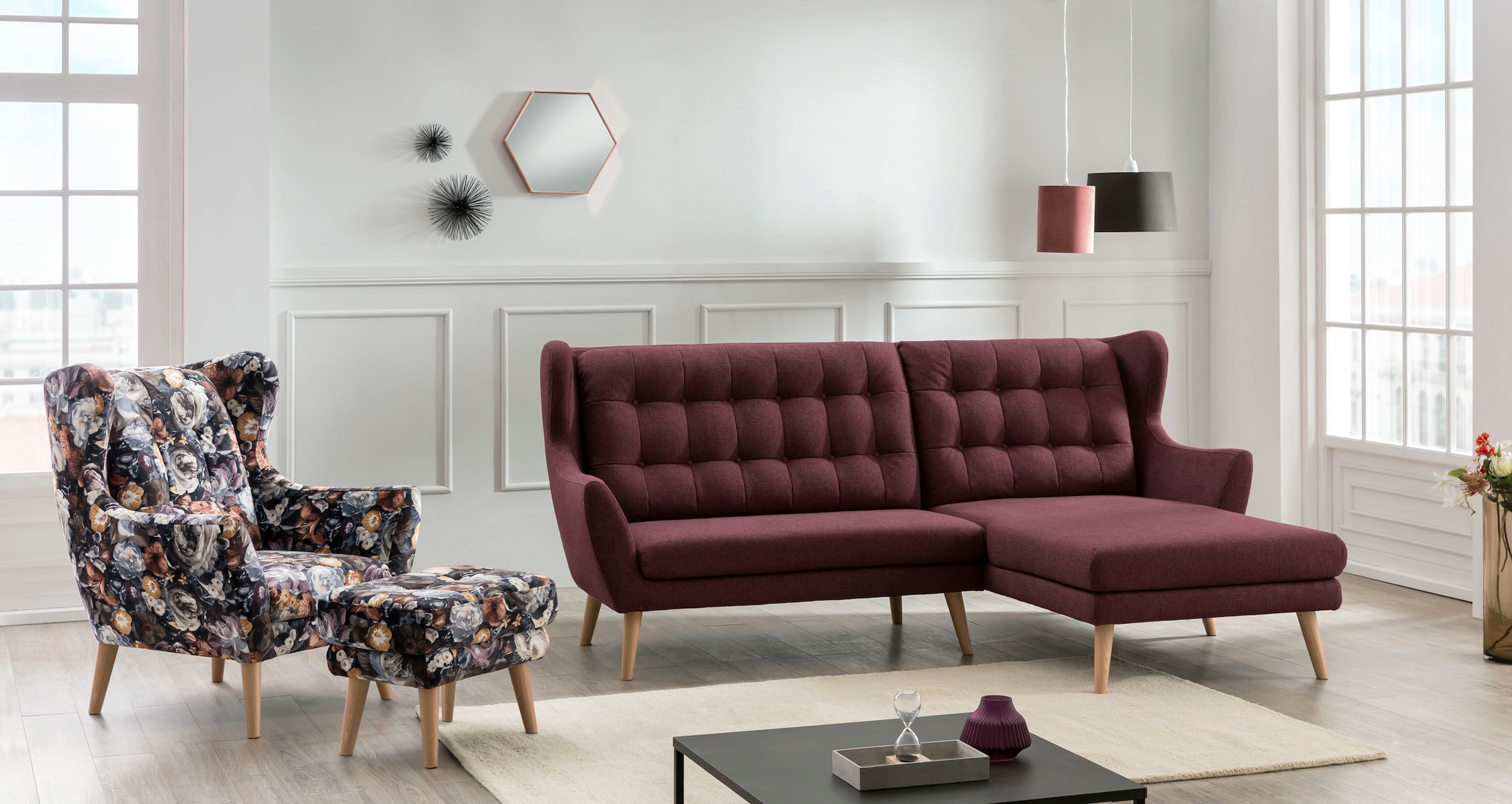 Home affaire Ecksofa »Louanne, L-Form« mit Holzfüßen günstig online kaufen