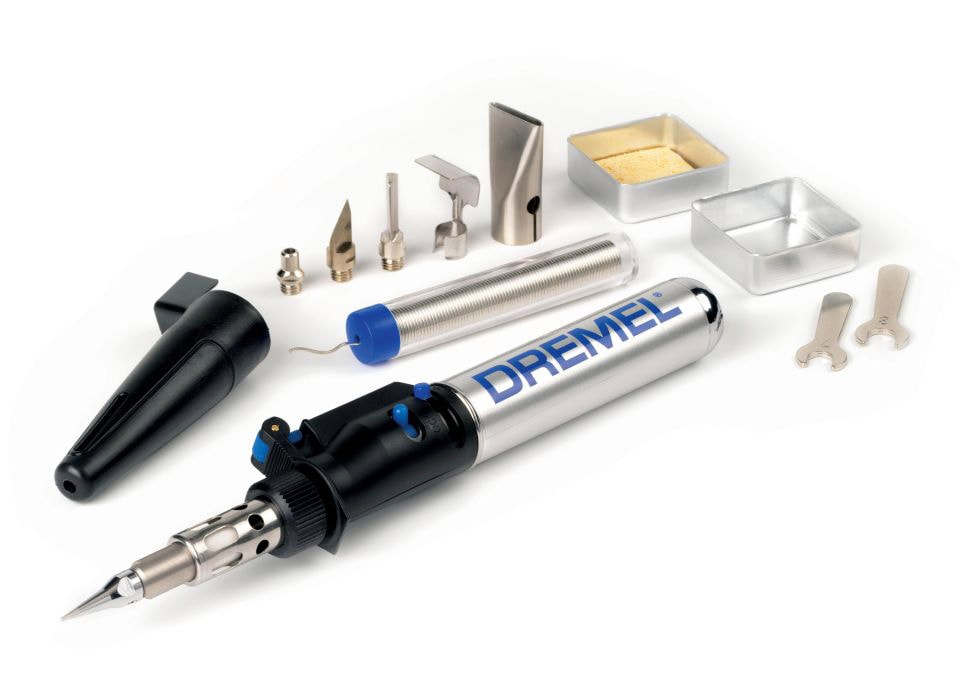 DREMEL Lötkolben »Versatip«, (6 tlg., Dremel VersaTip, Lötspitze, Schneideklinge, Heißmesser, Flachflammdüse, Reflektorblech, Heißluftgebläsedüse, Lötdraht, Lötschwamm + Schwammbehälter, Bedienungsanleitung, Aufbewahrungsbox), max. Brennzeit 90 min