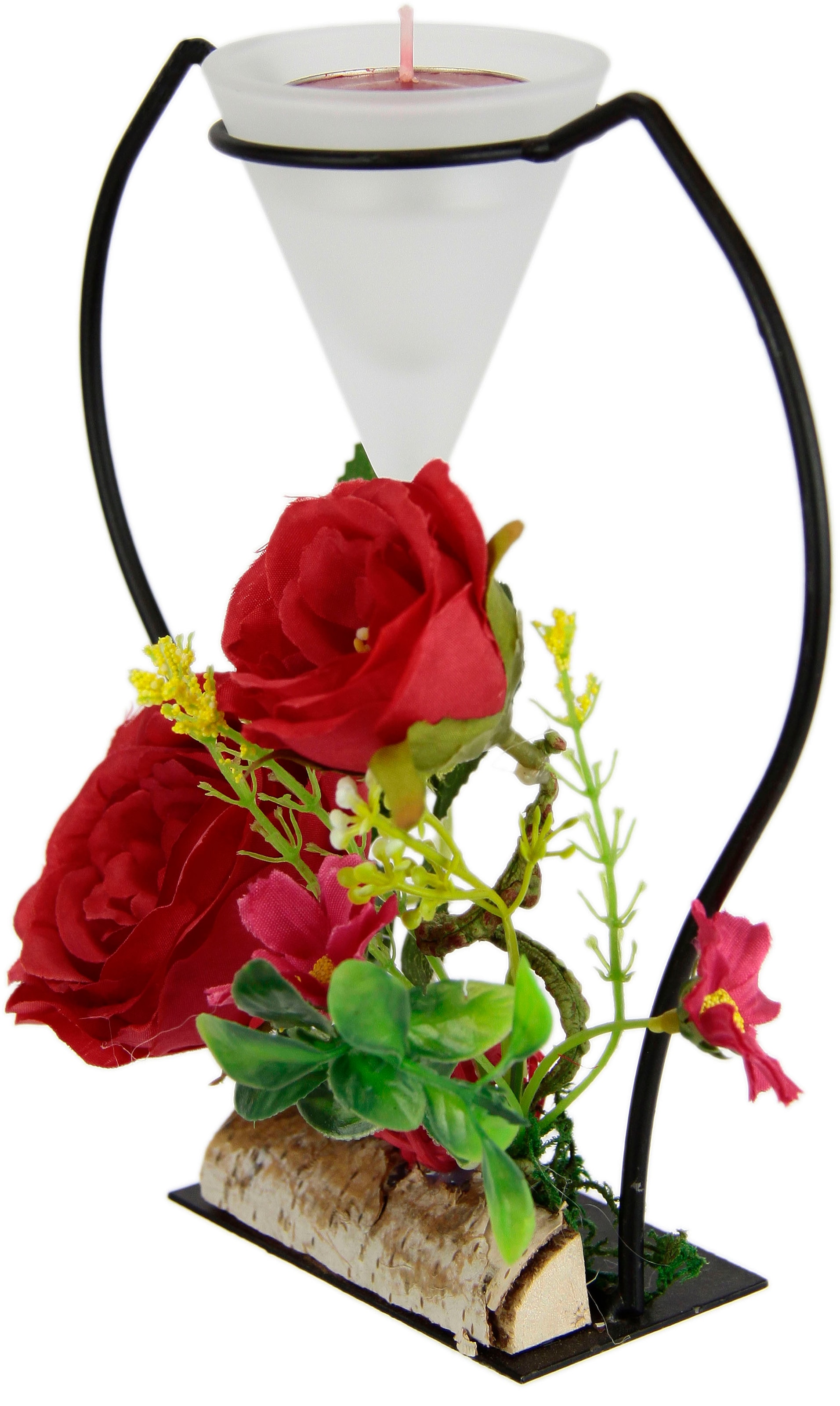 I.GE.A. Teelichthalter Glaseinsatz Rechnung 3D Advent Kerzenständer Teelichtkerze Metall kaufen »Rose«, Kunstblumen auf