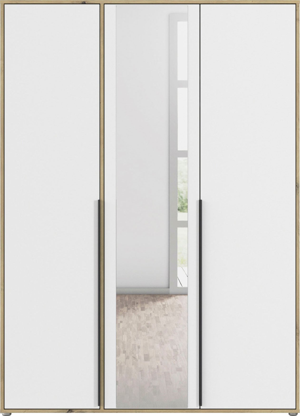 rauch Drehtürenschrank »Kleiderschrank Schrank Garderobe Wäscheschrank NAGATA mit Spiegel«, (in 3 verschiedenen Ausstattungen BASIC/CLASSIC/PREMIUM), und modernen Stangengriffen in Graumetallic TOPSELLER MADE IN GERMANY
