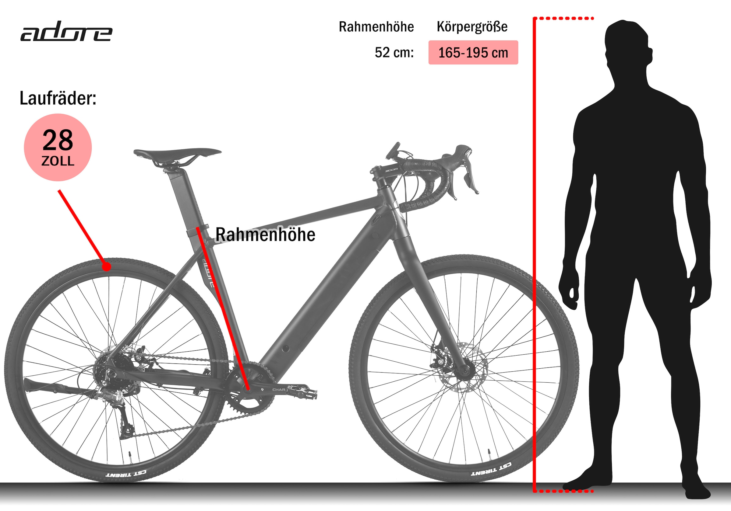 Adore »28" Alu Gravel Tourenfahrrad GTR-770 Heckmotor 35NM / 9,8Ah« 8 Gang Shimano Claris Schaltwerk Kettenschaltung Heckmotor 250 W Pedelec, Elektrofahrrad für Herren