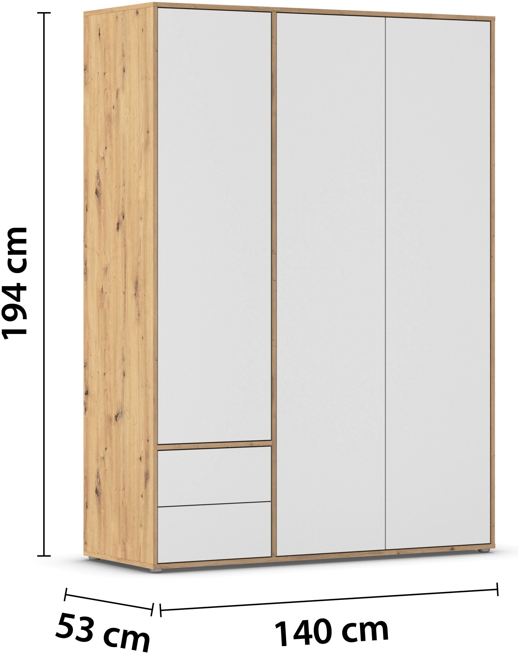 rauch Drehtürenschrank »Kleiderschrank Schrank Garderobe Wäscheschrank NABILA viel Stauraum«, (in 3 verschiedenen Ausstattungen BASIC/CLASSIC/PREMIUM), mit 2 Schubladen und Push-to-Open Funktion TOPSELLER MADE IN GERMANY
