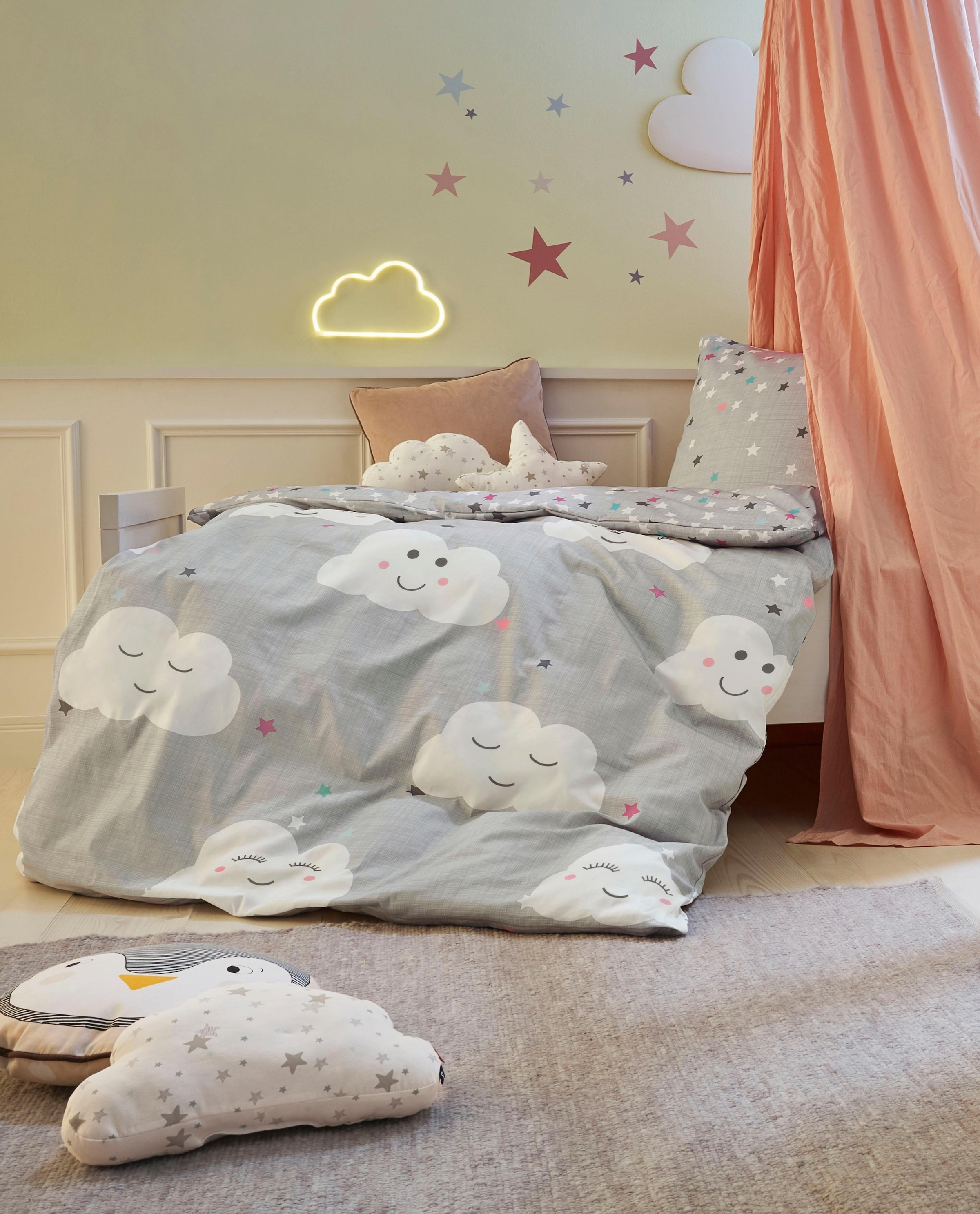 s.Oliver Junior Kinderbettwäsche »Clouds mit Wolken und Sternen«, Markenbettwäsche aus 100% Baumwolle mit Reißverschluss