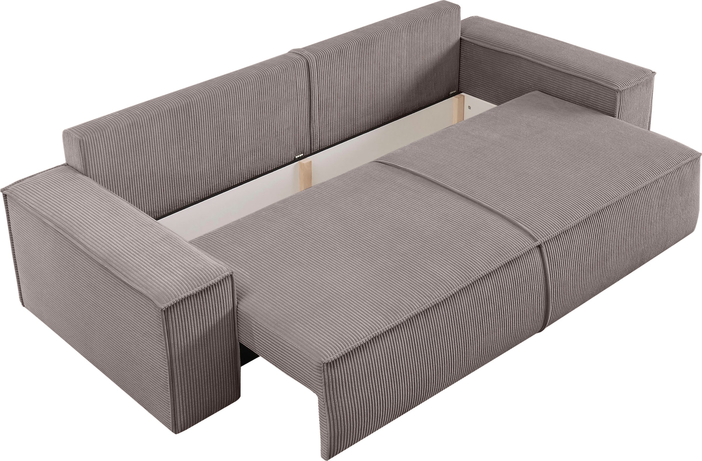 Home affaire 3-Sitzer »SHERWOOD Schlafsofa (257cm) Cord, Samtvelours, Vintage-Lederoptik«, Schlaffunktion mit Bettkasten (ca. 136/200cm)
