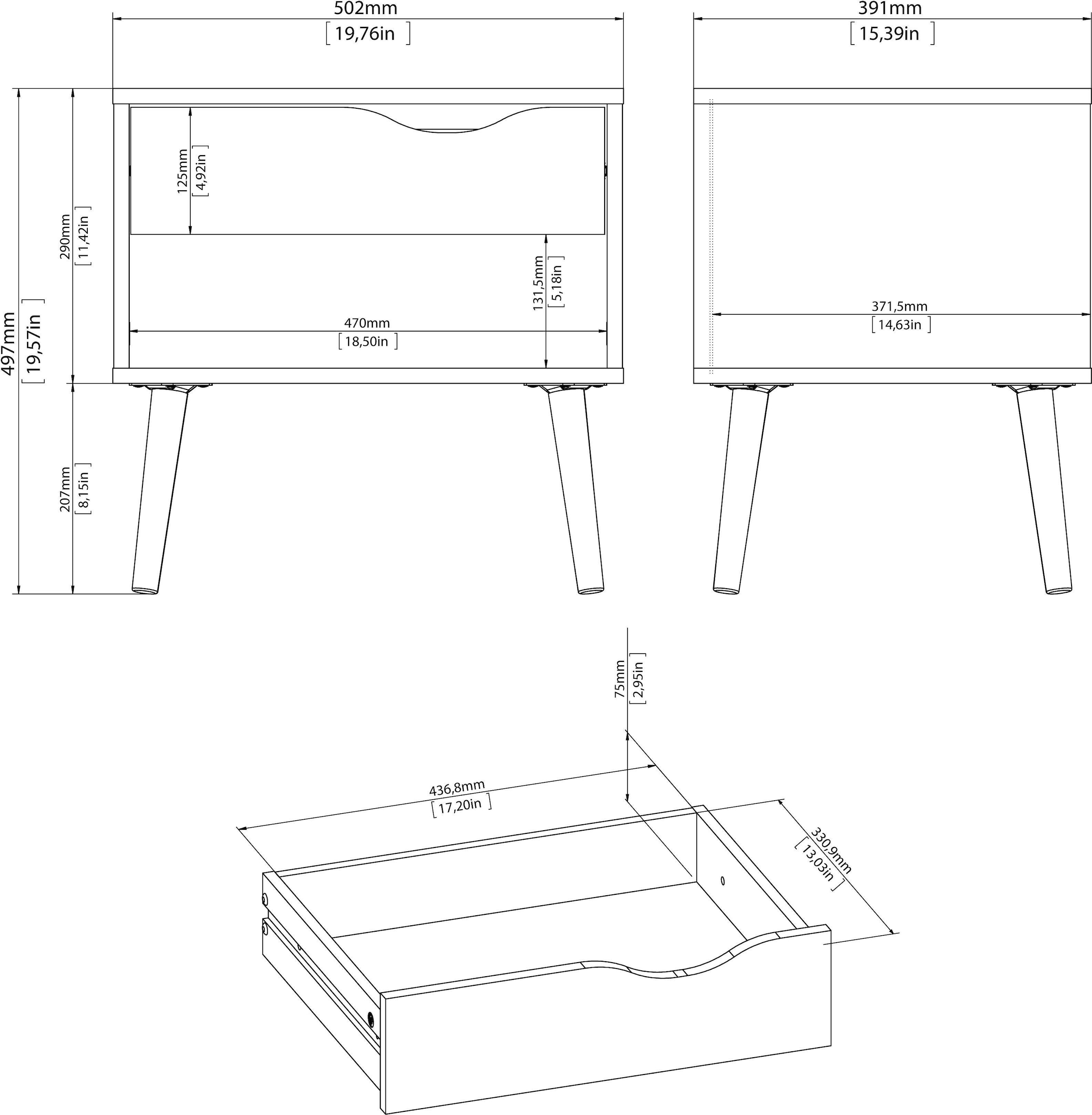 andas Nachttisch »Oslo Nachtkommode, Nachtschrank, Beistelltisch«, 1 Schublade, 1 offenes Fach, Breite 50 cm, Höhe 50 cm