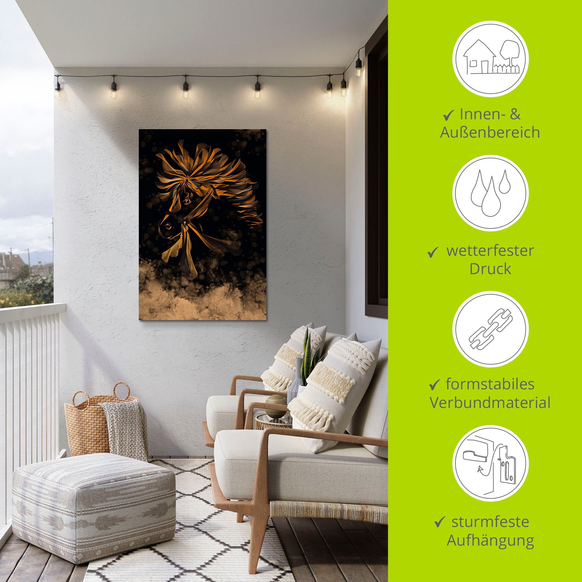 Artland Alu-Dibond-Druck »Liebliches Pony Pop-Art-Stil«, Animal Fantasy, (1 St.), für Innen- und Außenbereich geeignet, Outdoorbild