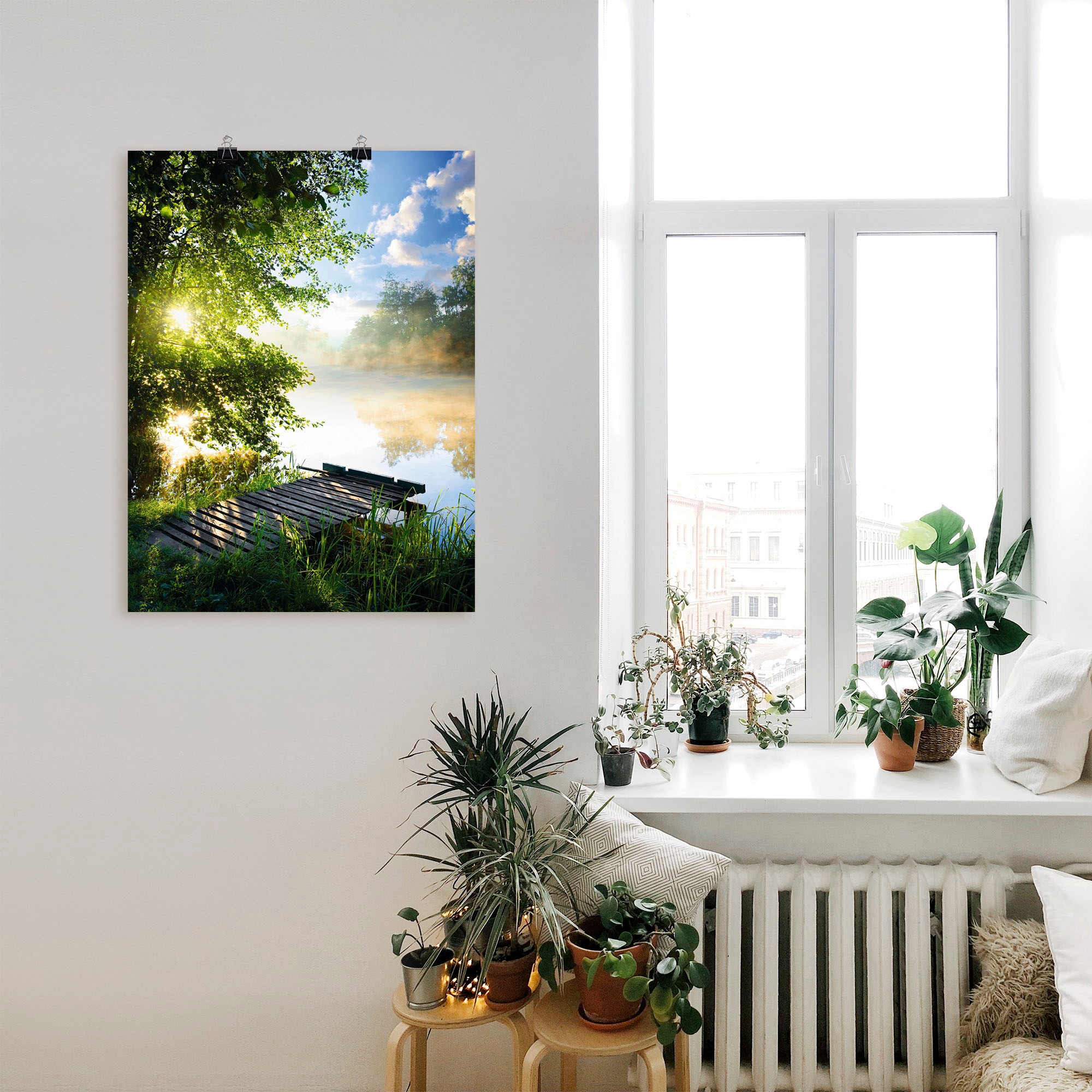 Artland Wandbild »Angelsteg am Morgen«, Gewässer, (1 St.), als Alubild, Outdoorbild, Leinwandbild, Poster, Wandaufkleber