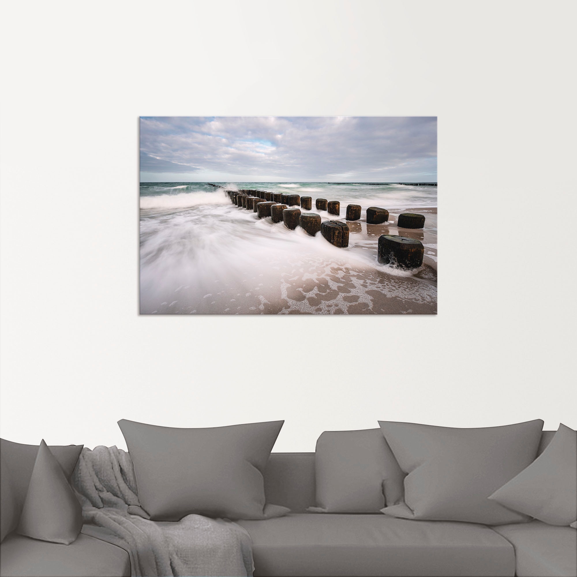 Artland Wandbild »Buhnen an Ostsee an stürmischen Tag«, Küstenbilder, (1 St.), als Alubild, Outdoorbild, Leinwandbild in verschied. Größen