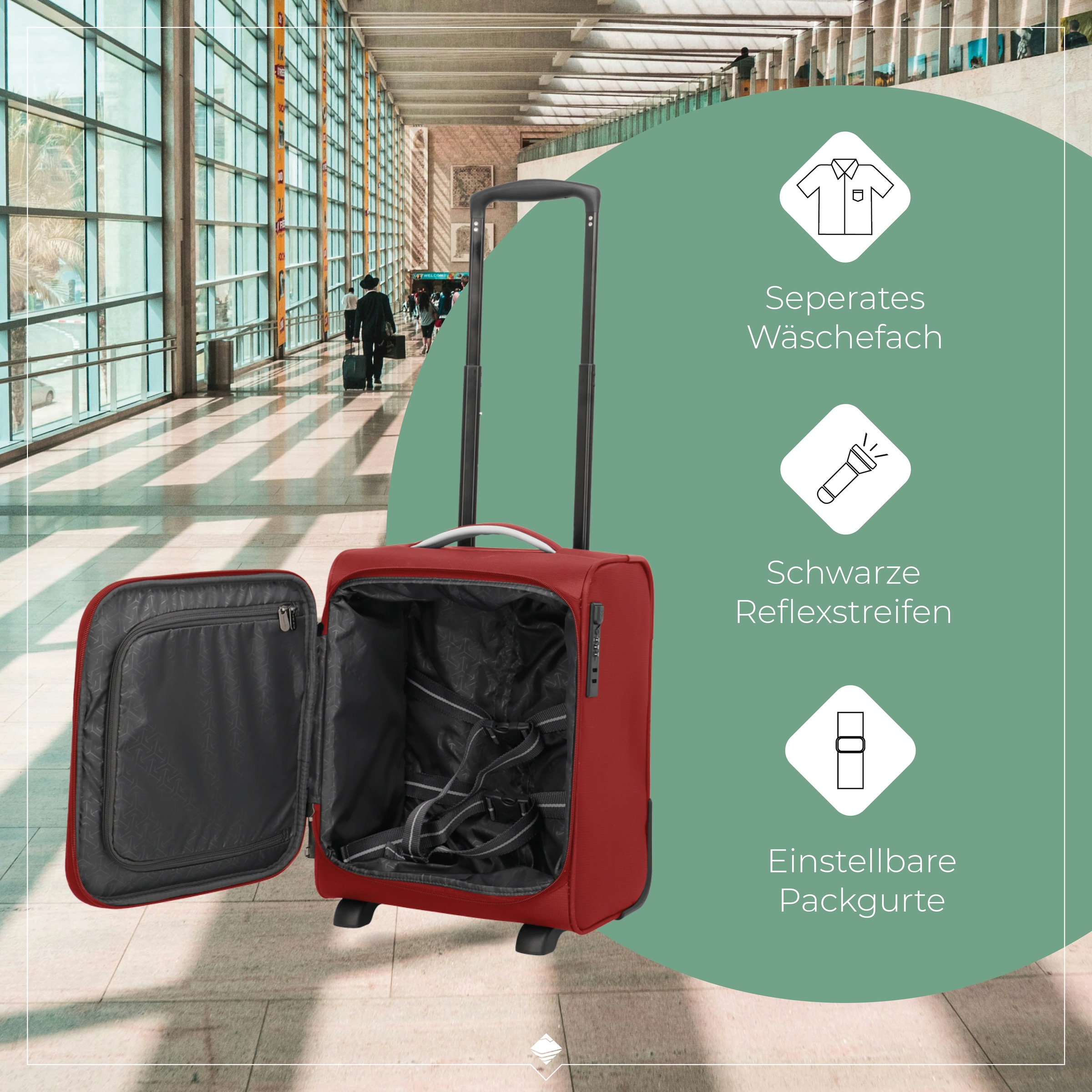 travelite Handgepäck-Trolley »JETPACK Wings 2 Cabin, konzipiert für Eurowings«, 2 Rollen, Weichgepäck-Koffer Handgepäck für die meisten gängigen Airlines