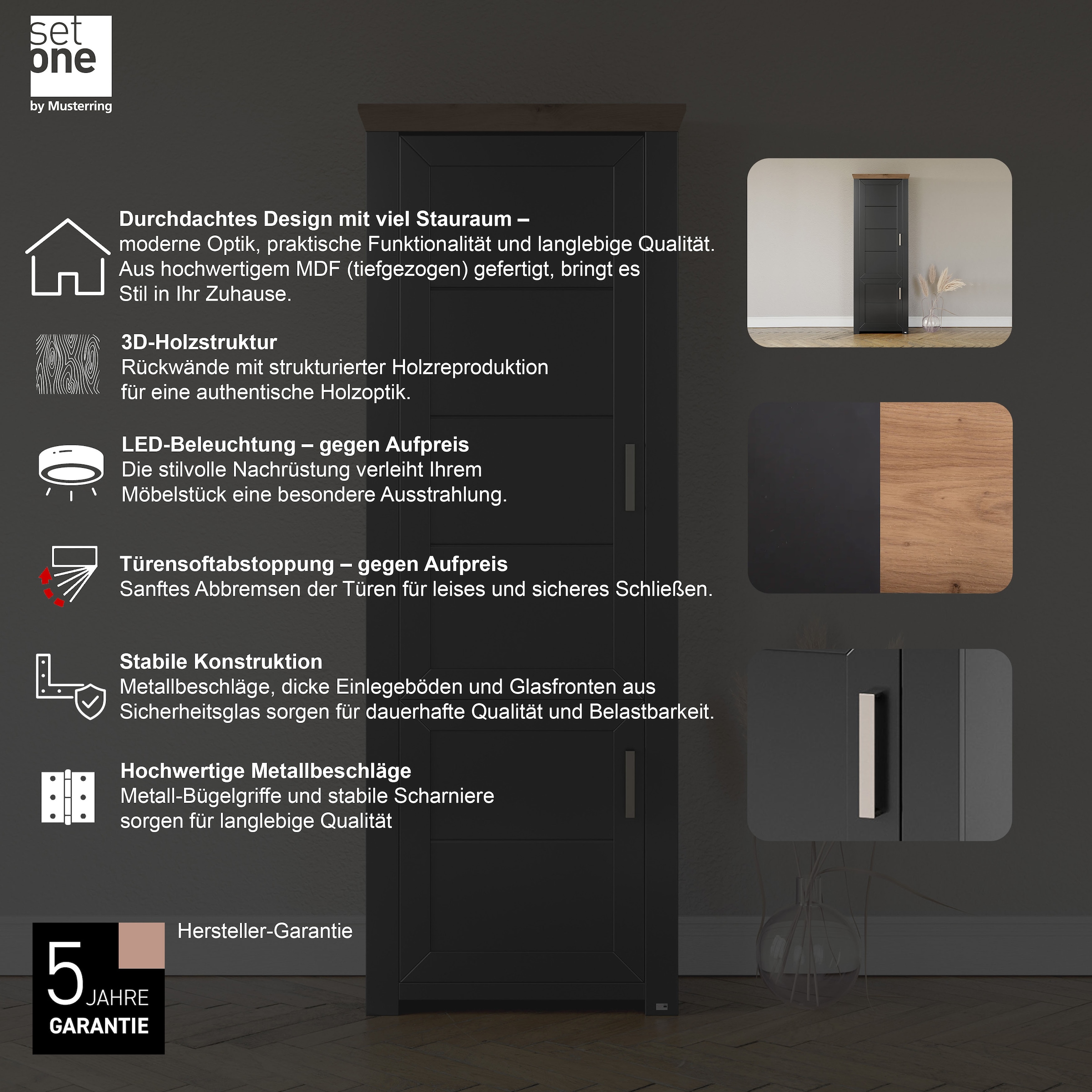 set one by Musterring Drehtürenschrank »York« Typ 03, in 3 Farbvarianten, mit Bügelgriff in silber, B 75 x H 207 cm