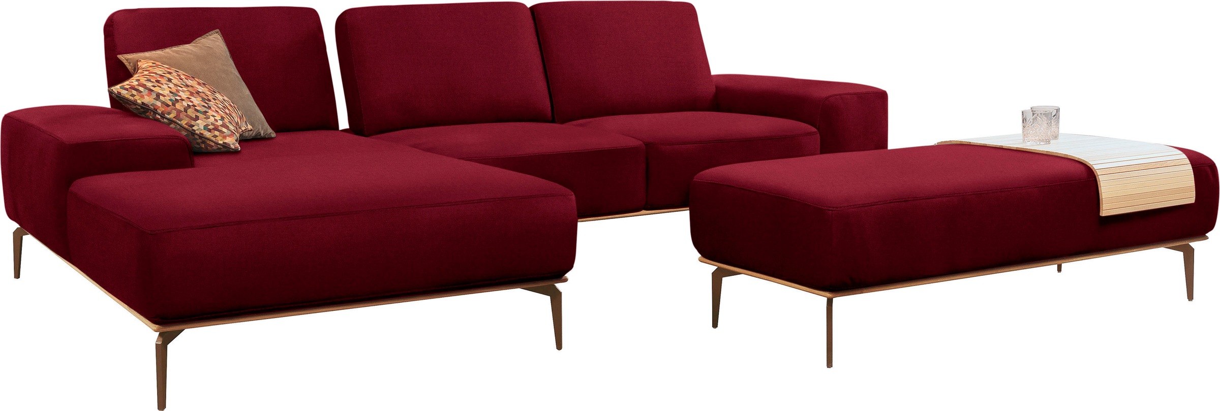W.SCHILLIG Ecksofa »run, Designsofa mit tollem Sitzkomfort, L-Form«, mit Holzsockel, Füße in Bronze pulverbeschichtet, Breite 299 cm