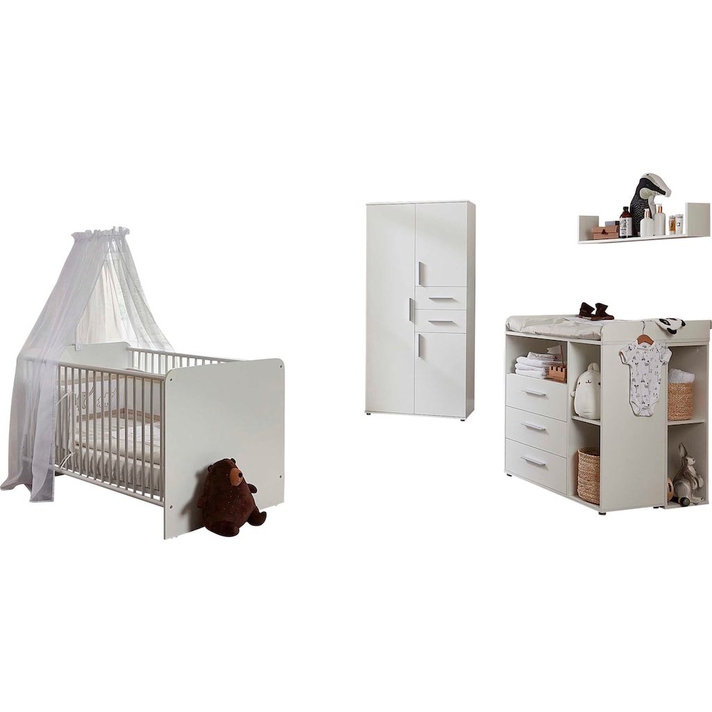 BMG Möbel Babyzimmer-Komplettset »Lea«, (Set, 6 St., Bett, Wickelkommode, Unterbauregale, Schrank, Wandboard)