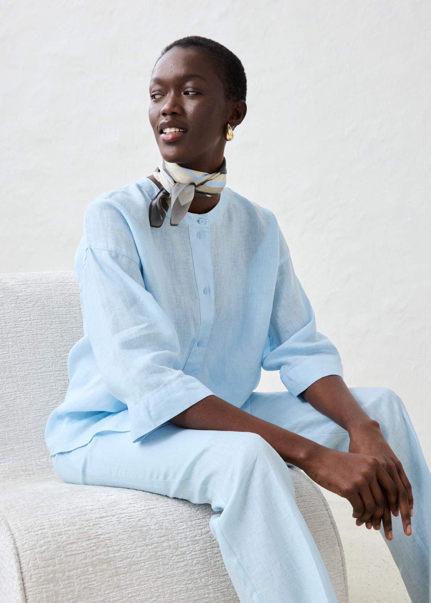 bonprix Shirtbluse Oversize-Passform, aus Leinen, strukturierte Oberfläche, 3/4-Ärmel