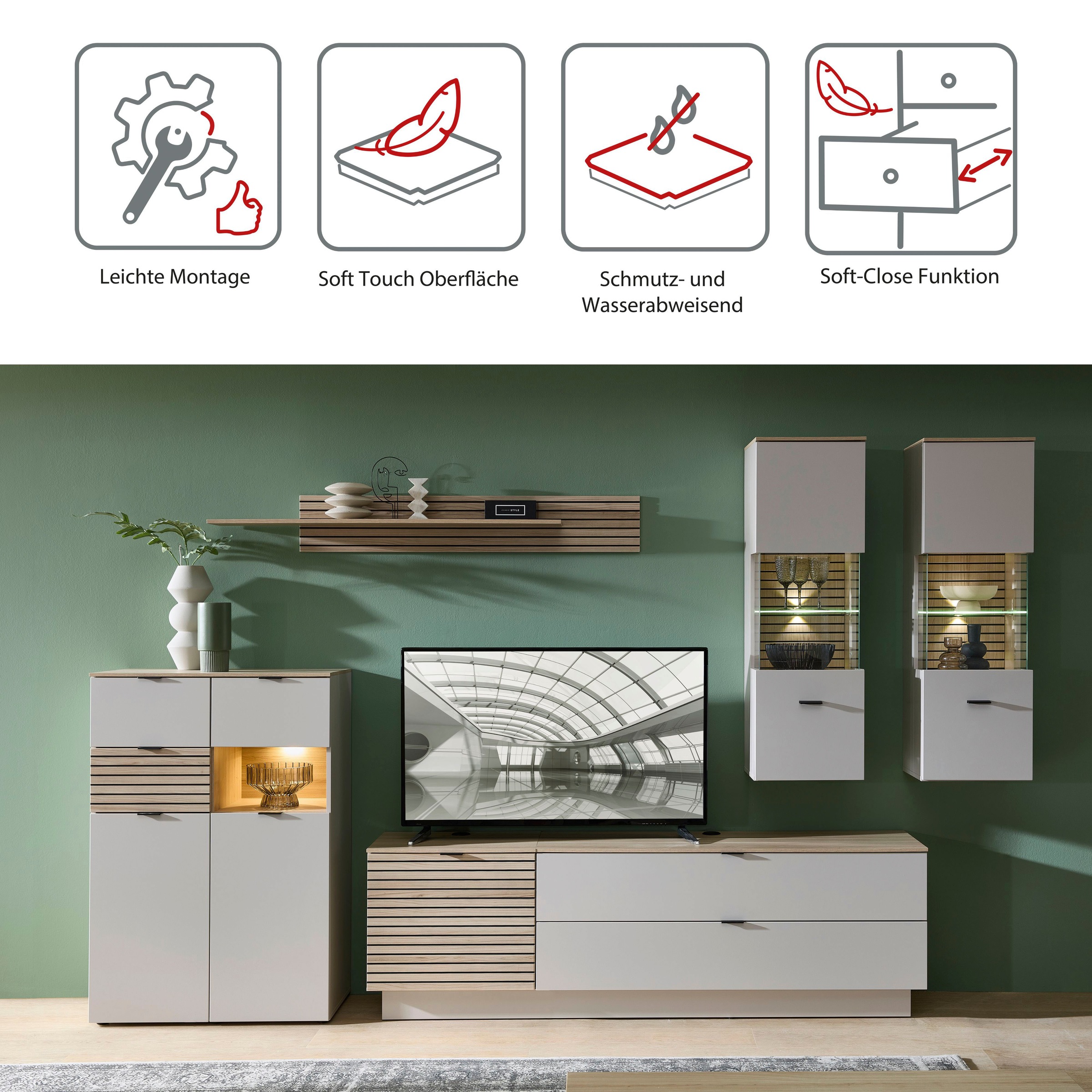 Innostyle Wohnwand »Ina Wohnwand, 340x200x44 cm (B/H/T)« 6 Stk. tlg. günstig online kaufen