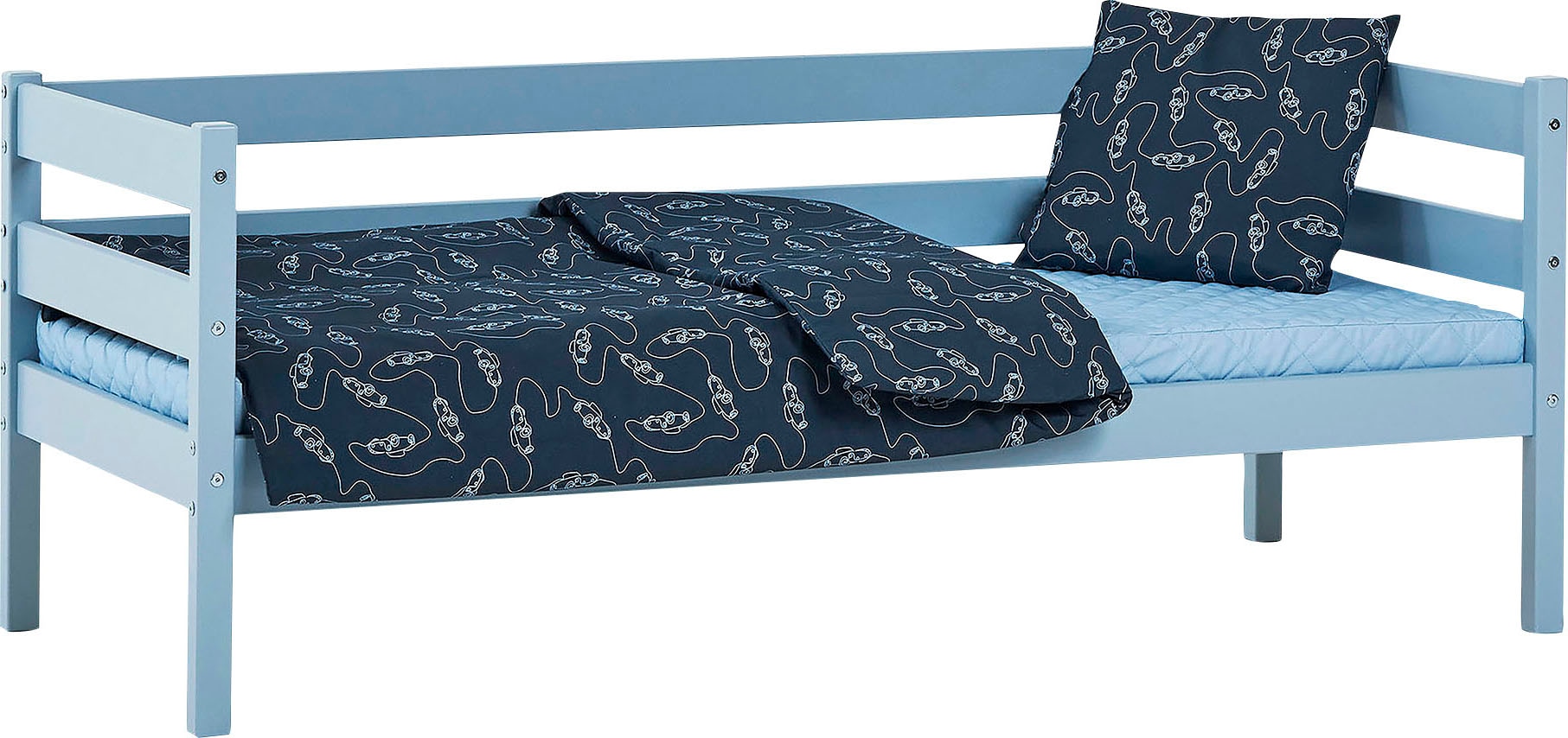 Einzelbett „ECO Comfort“, (Set), mit Rollrost in 8 Farben, wahlweise mit Matratze und Absturzsicherung, Dream Blue ohne Matratze und Zubehör