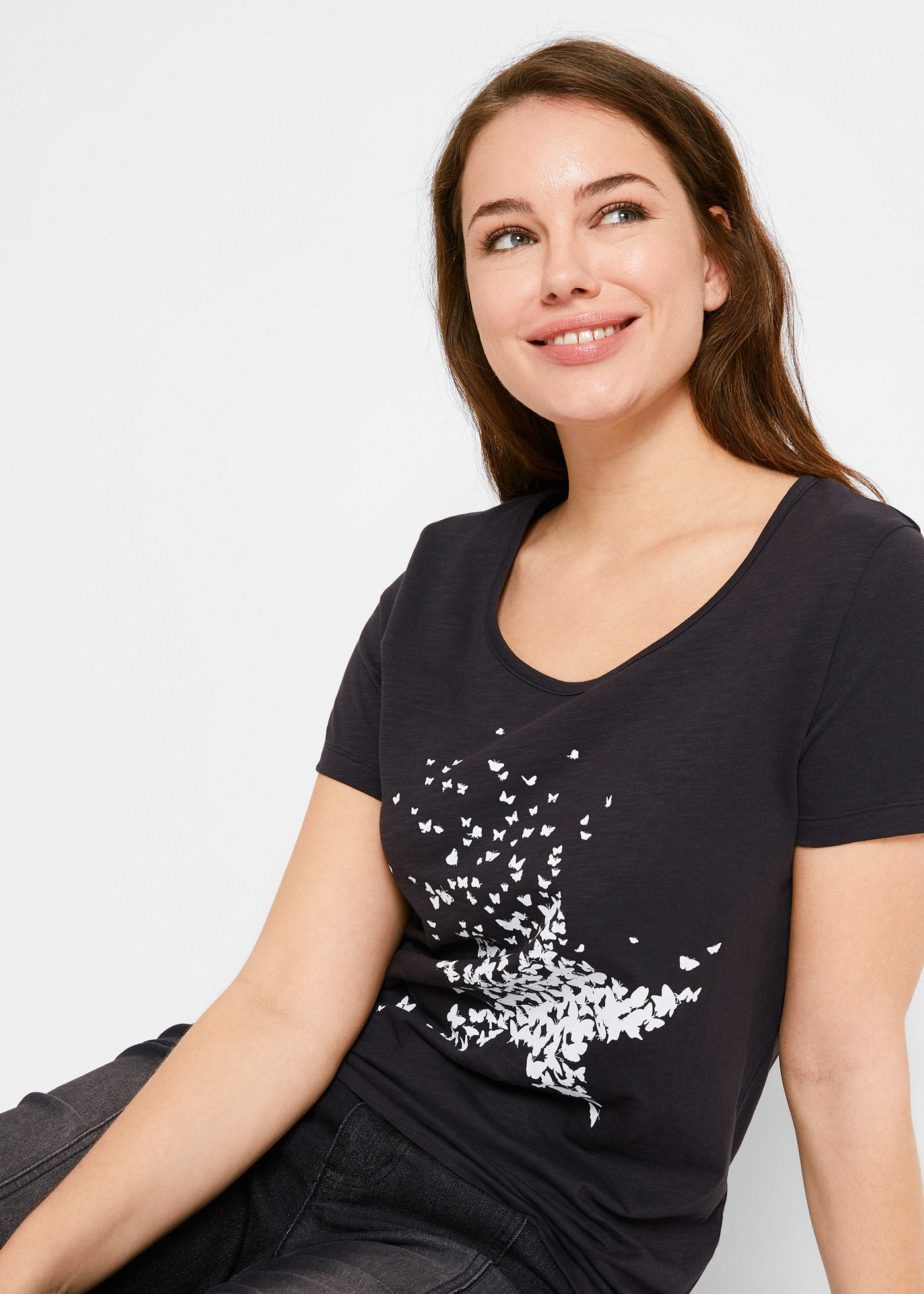 bonprix T-Shirt Flammgarn-Shirt aus Baumwolle, kurzarm