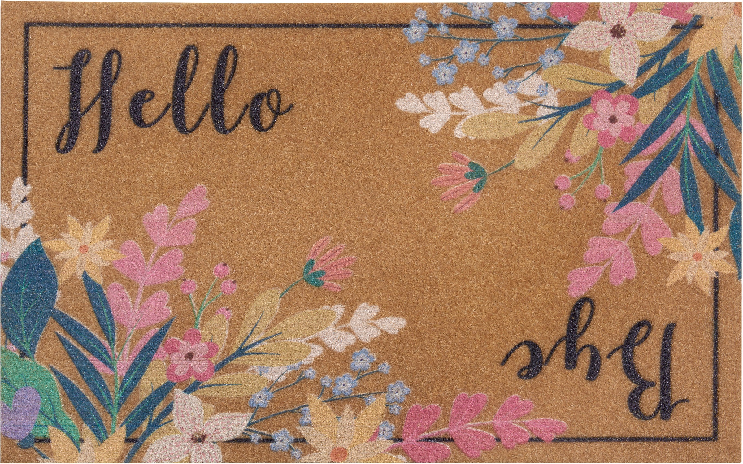 my home Fußmatte »Kokos Blumen, Türmatte«, rechteckig, 10 mm Höhe, Kokos-Look, Schrift, Floral, robust, Eingang, Türvorleger, rutschfest