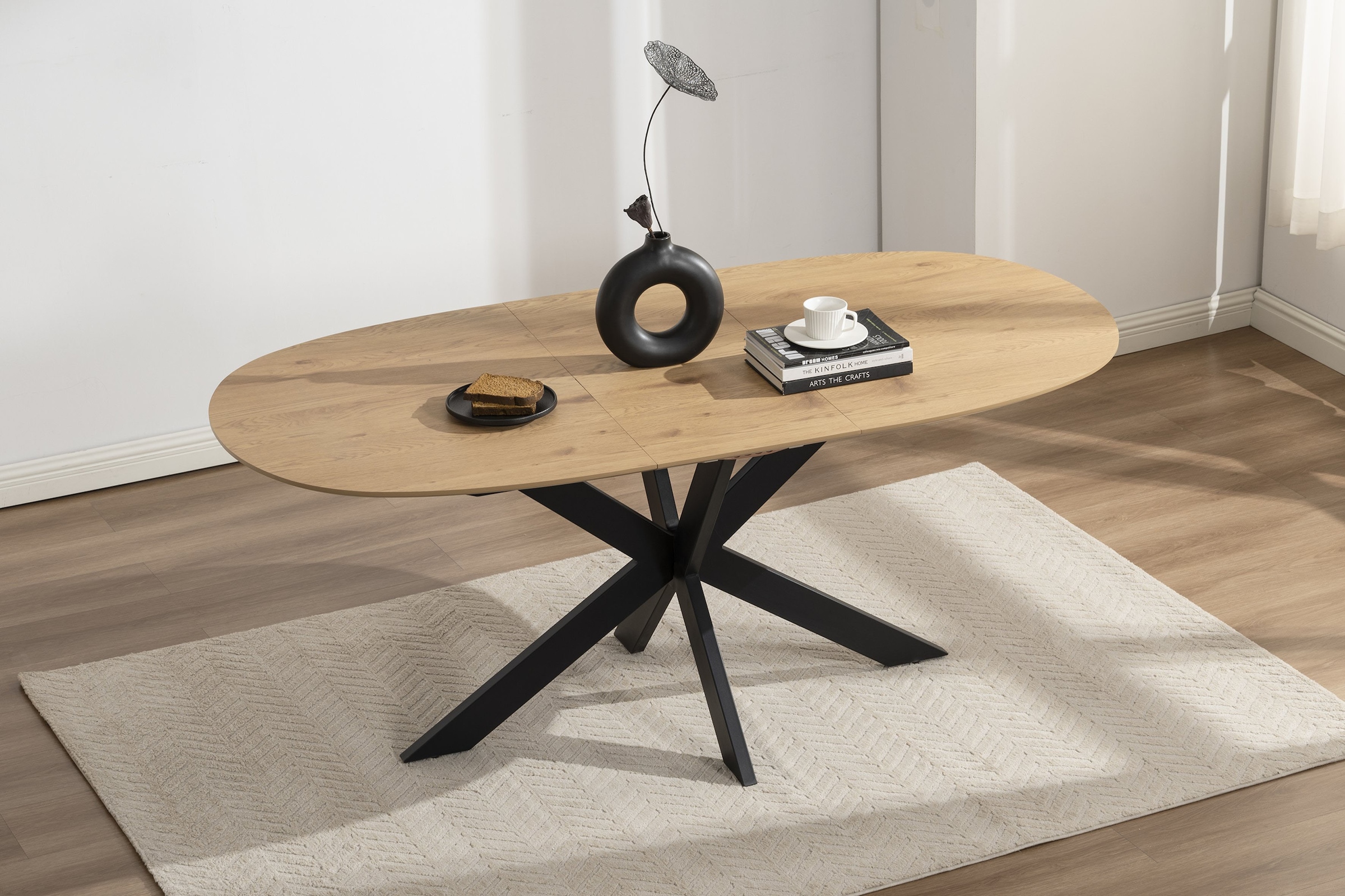 byLIVING Esstisch »NEVADA« Tischplatte Eiche natur, bis 100 kg, Säule (X-förmig), Mittelauszug