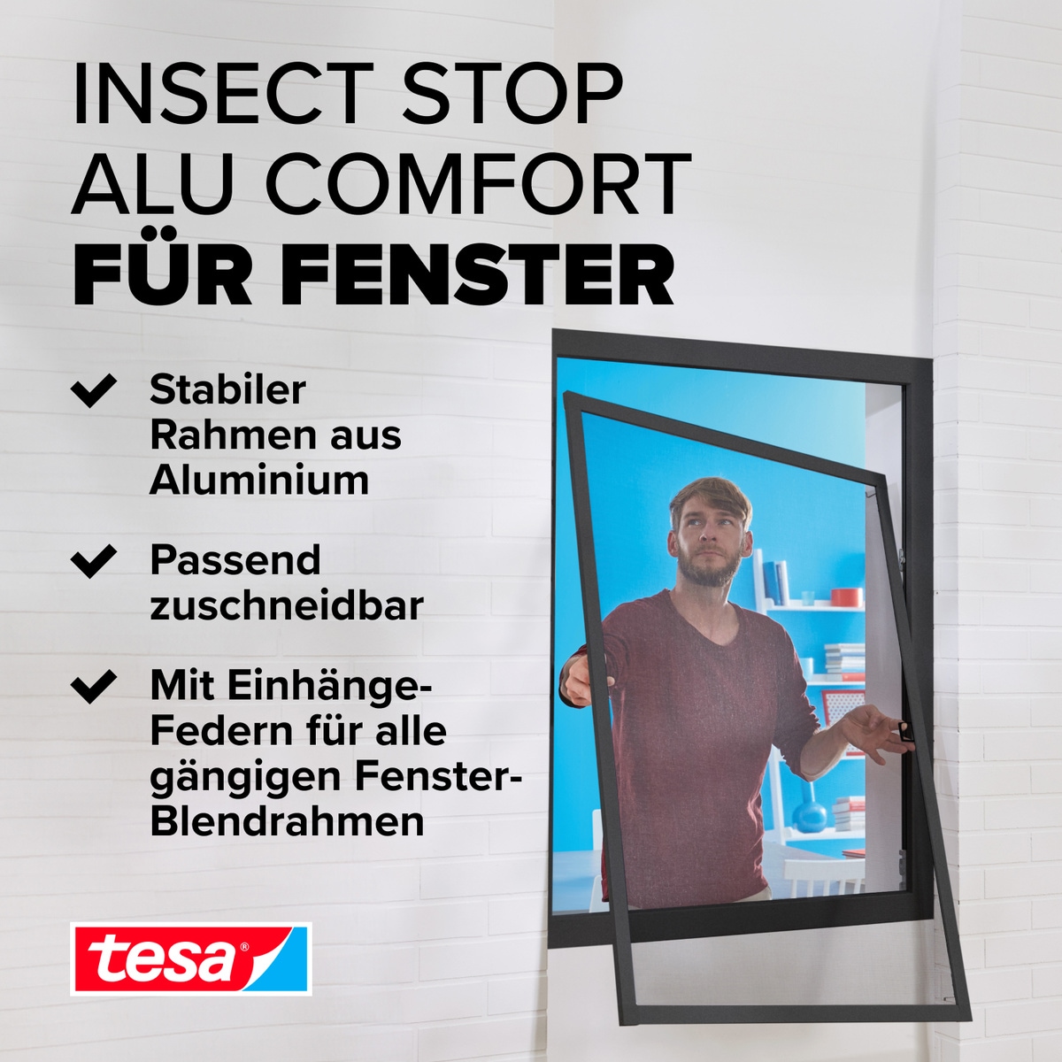 tesa Insektenschutz-Fensterrahmen »Insect Stop ALU Comfort Fliegengitter für Fenster - 1 ,0 x 1,2 m« Packung, Fliegennetz, Aluminiumrahmen, 1 Stk. tlg. Insektenschutz für Fenster - Aluminiumrahmen