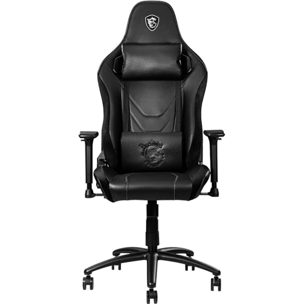 MSI Gaming-Stuhl »MSI MAG CH130 X Gaming Stuhl (Belastung max. 150 Kg, 4D Armlehnen, PVC Leder, schwarz, Nackenkissen, Lendenstütze)«, Leder