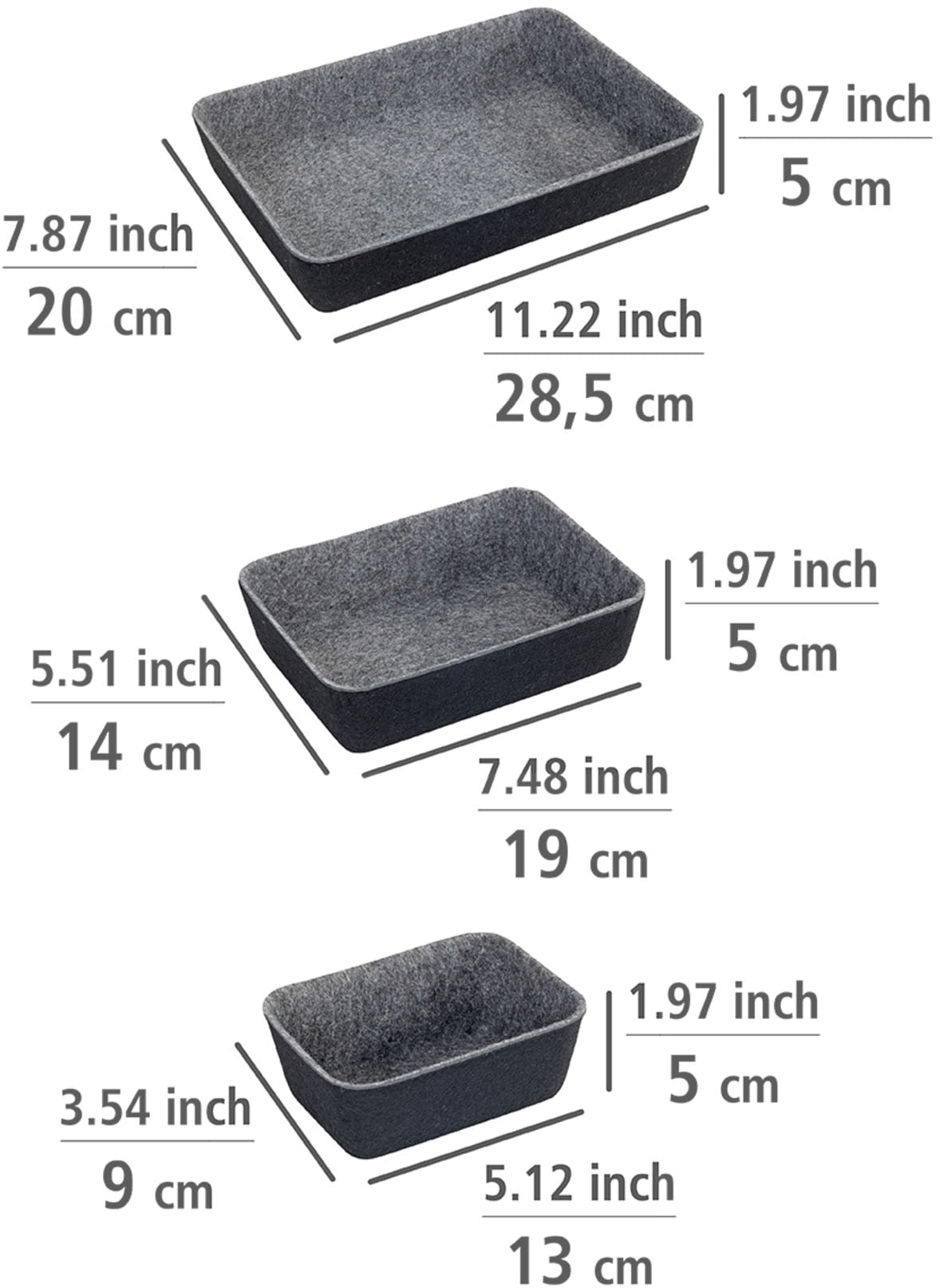 WENKO Organizer, (Set, 7 St.), Aufbewahrungsboxen für Schubladen, 3 Größen, recycelter Polyesterfilz