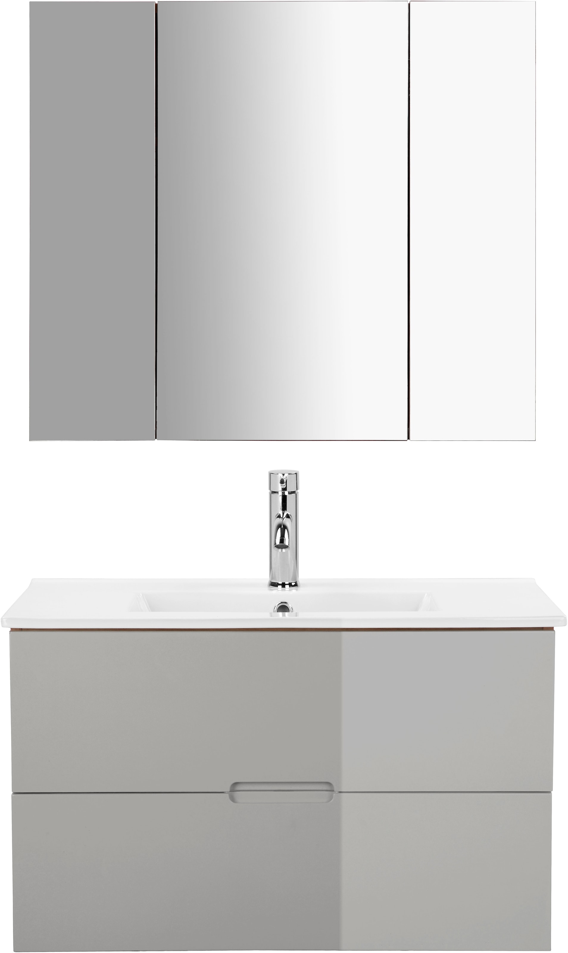 welltime Badmöbel-Set »Lund Badmöbel Set Badschrank Badezimmerset«, (Komplett-Set, 3 St.), Waschtisch, Spiegelschrank und Becken Breite 80cm