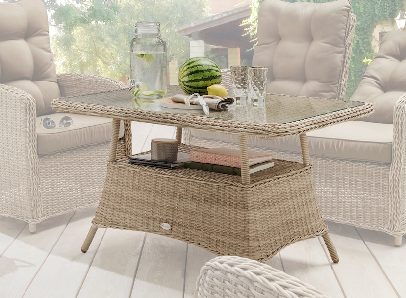 Destiny Gartentisch »LUNA Tisch«, Polyrattan, Ø 120x75 cm, mit aufgelegter  Glasplatte, natur meliert online kaufen