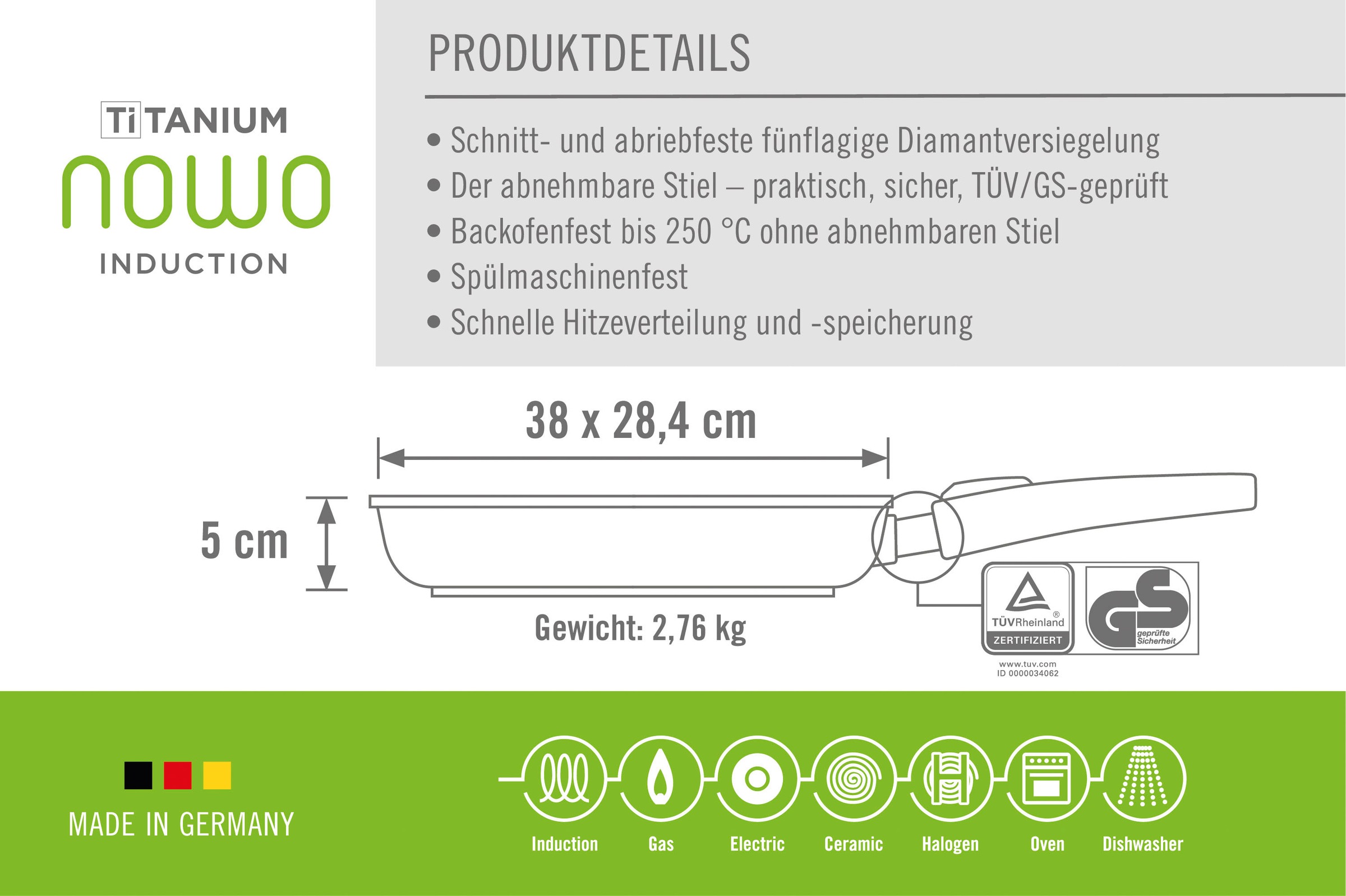 WOLL MADE IN GERMANY Fischpfanne »Nowo Titanium«, Aluminiumguss, (1 tlg.), Induktion, Made in Germany