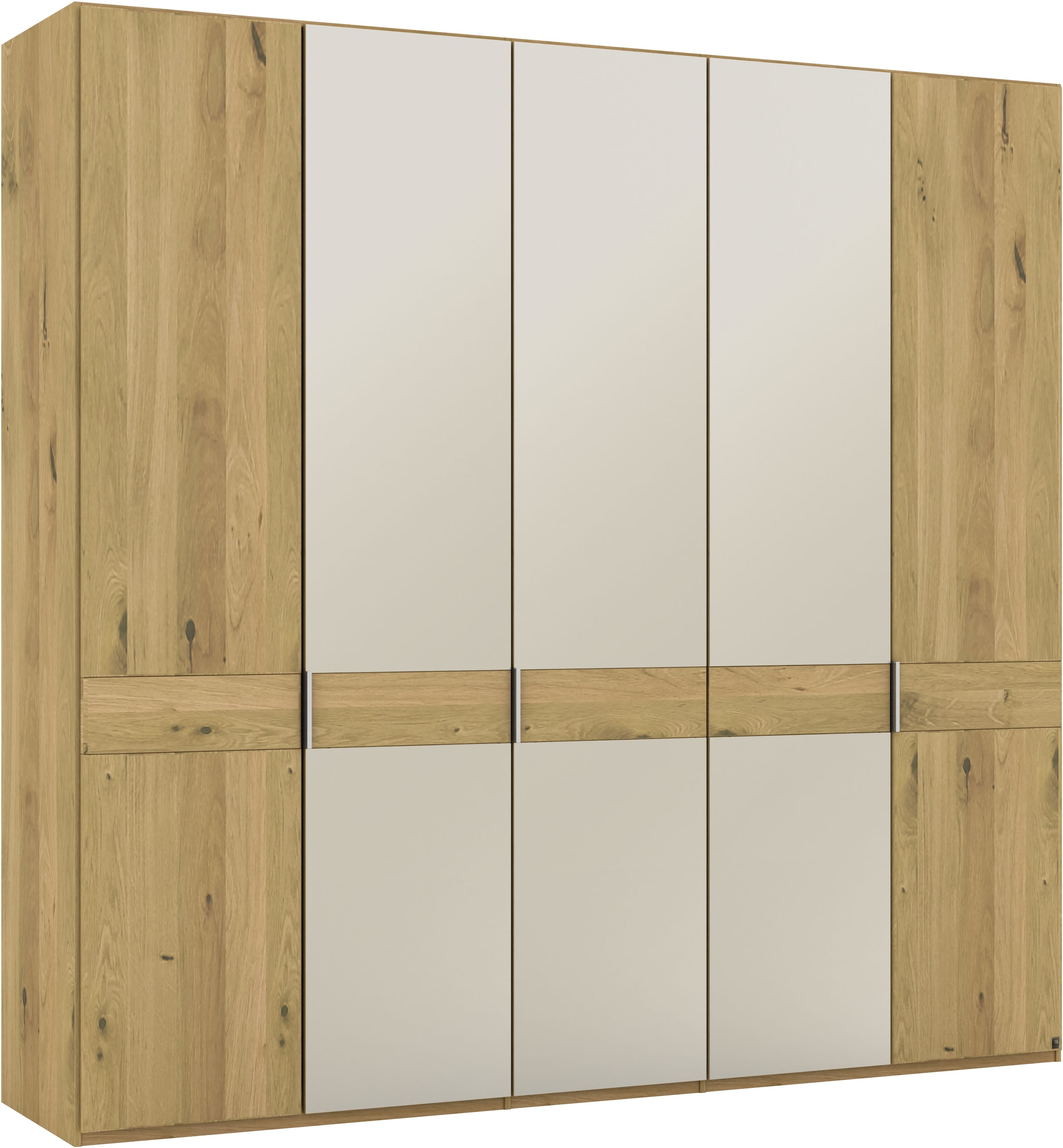Musterring Drehtürenschrank »Savona, Kleiderschrank, Schrank, Garderobe, teilmassiv Eiche«, (mit Türdämpfern, mit Spiegel oder Glas, extra Böden, MADE IN GERMANY), Türen in Bianco-Eiche massiv, Spiegel-/Glastüren, verschiedene Größen