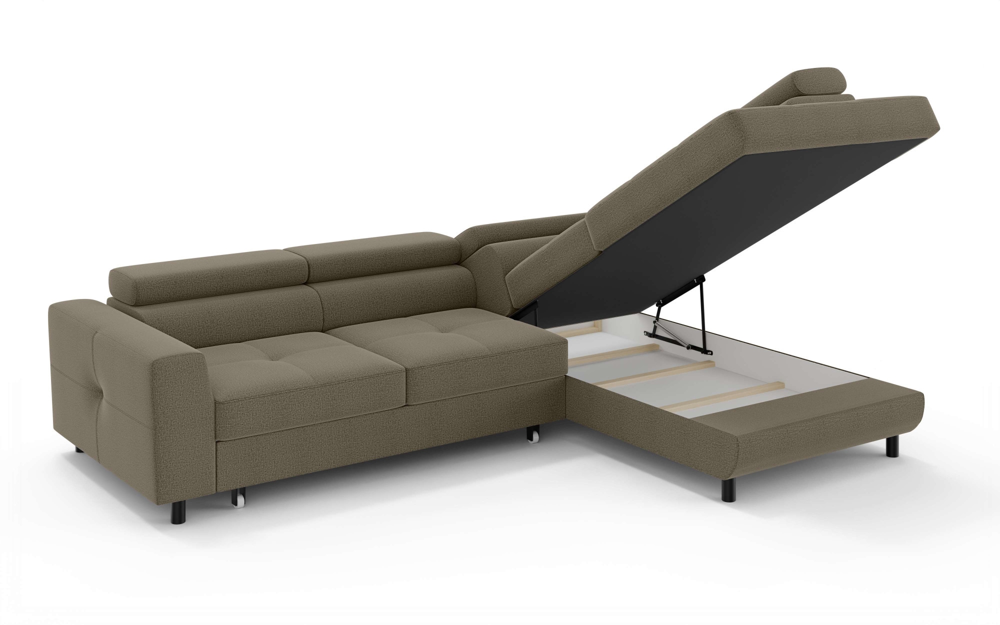 OTTO home Ecksofa »AADEN Schlafsofa mit verstellbaren Kopfstützen, B/T/H: 254/199/90 cm«, mit Bettfunktion und Bettkasten, Ottomane rechts/links bestellbar