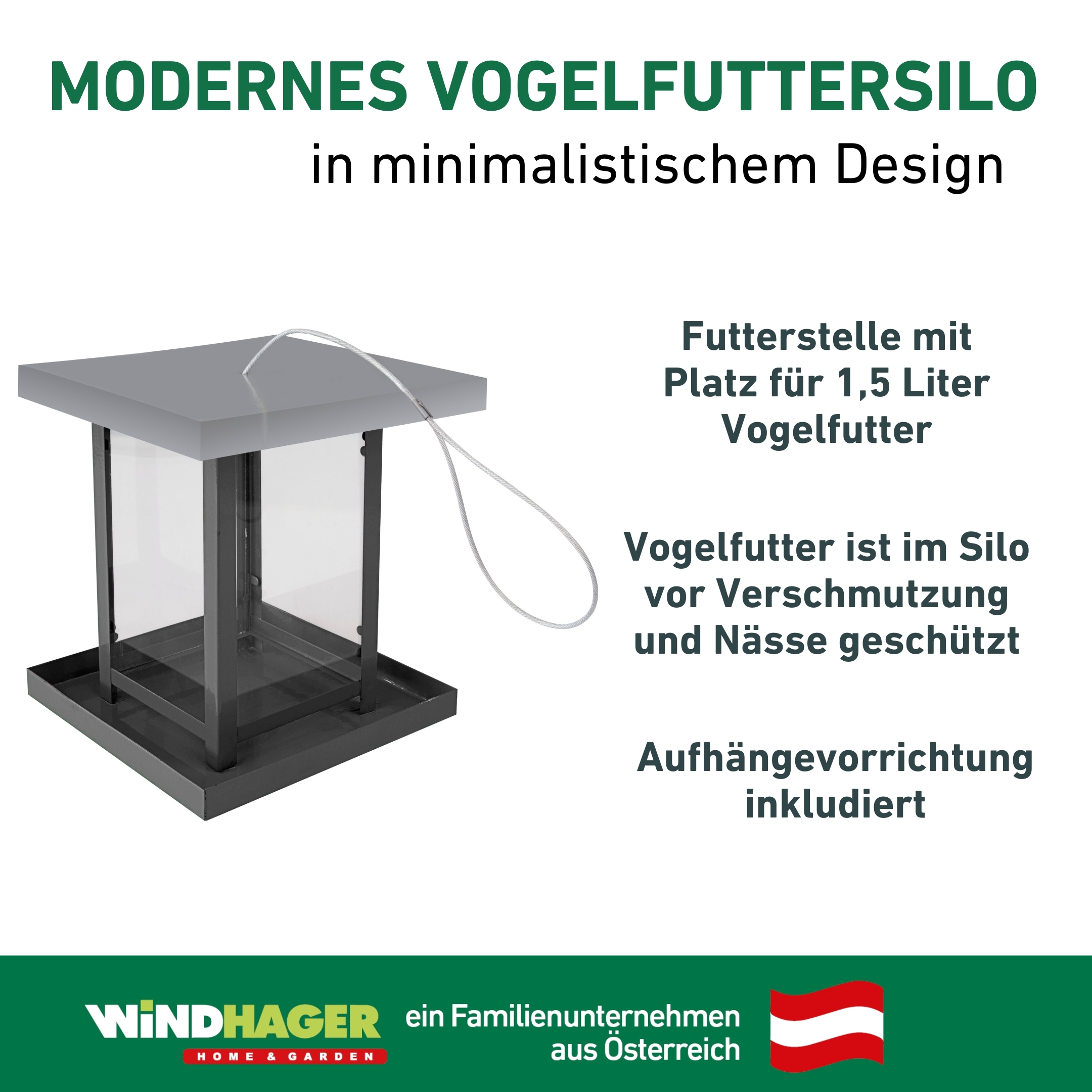 Windhager Futterhaus »View, Vogelfutterhaus für Wildvogelarten, witterungsbeständig« Futterstation inkl. Aufhängung, Füllmenge ca. 1,5 L, 16x16x17,5 cm