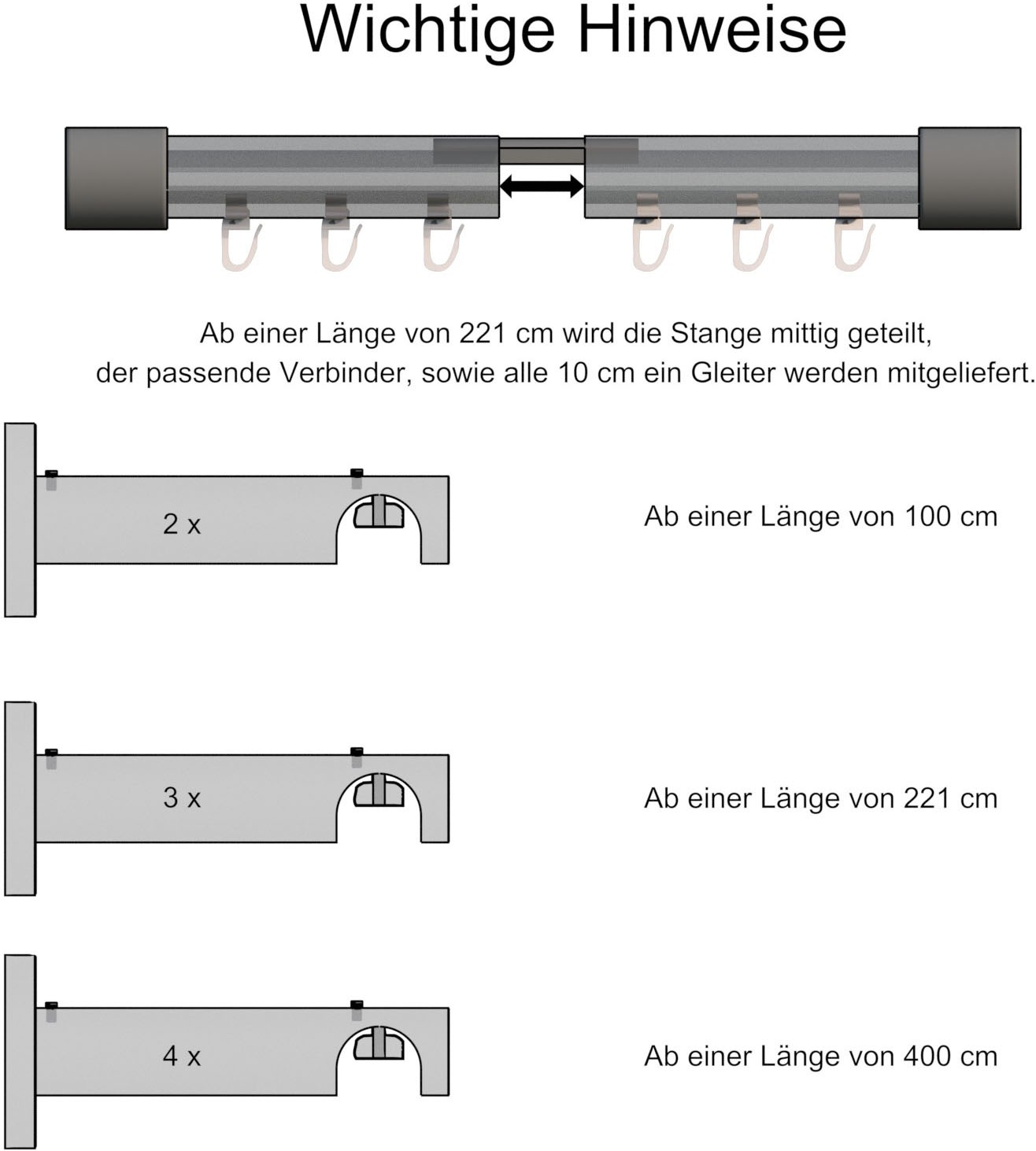 indeko Gardinenstange »Colombes« Ø 16 mm 1 läufig-läufig Wunschmaßlänge Innenlauf Komplett-Set inkl. Gleitern und Montagematerial