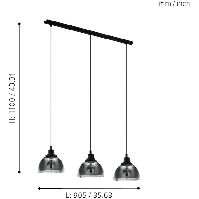 EGLO Hängeleuchte »BELESER«, 3 flammig-flammig, schwarz / L90,5 x H110 x  B20,5 cm / aus Stahl - Pendellampe auf Rechnung kaufen