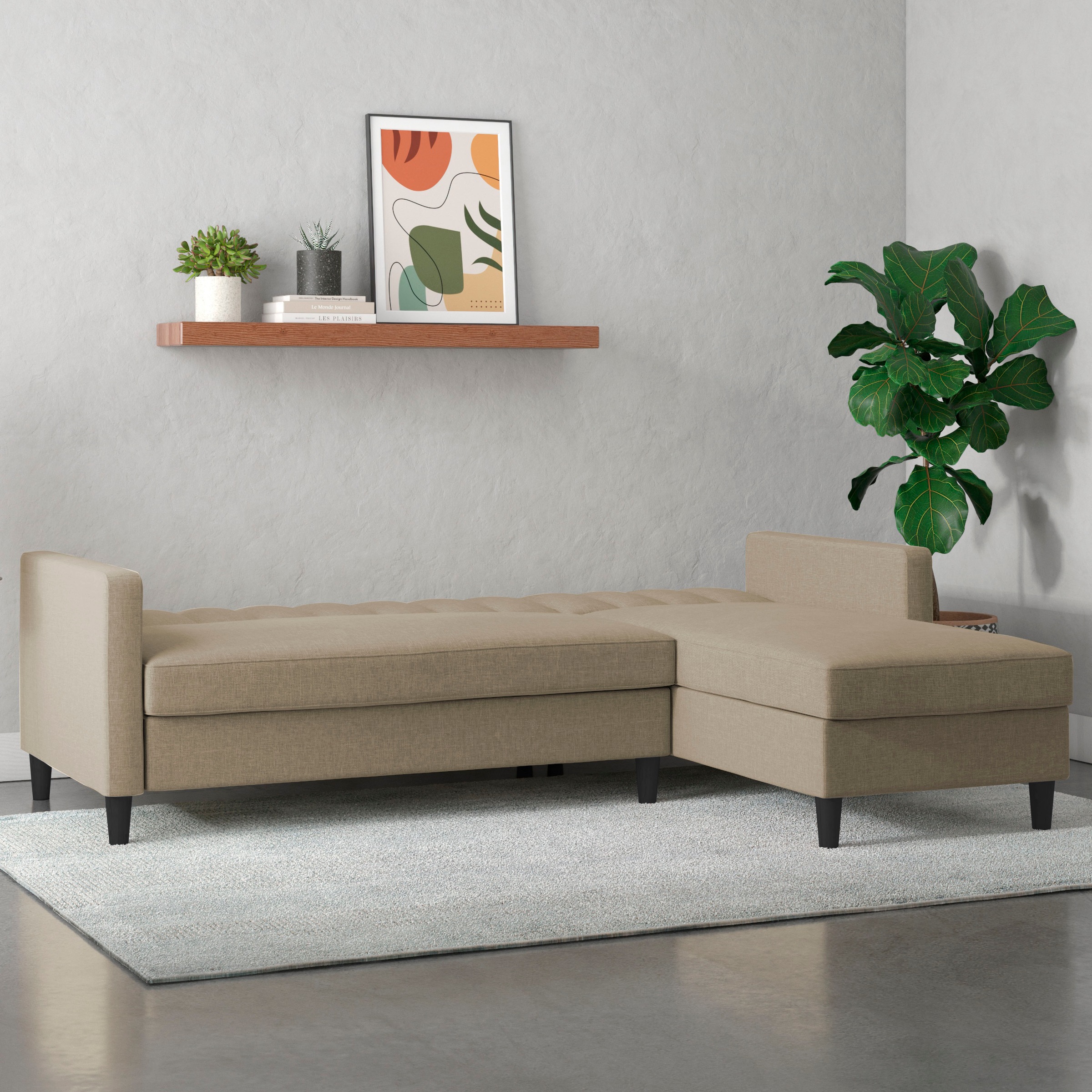 Dorel Home Ecksofa mit Schlafffunktion, Recamiere mit Stauraum beidseitig montierbar, Rückenlehne 2-teilig und 3-fach verstellbar