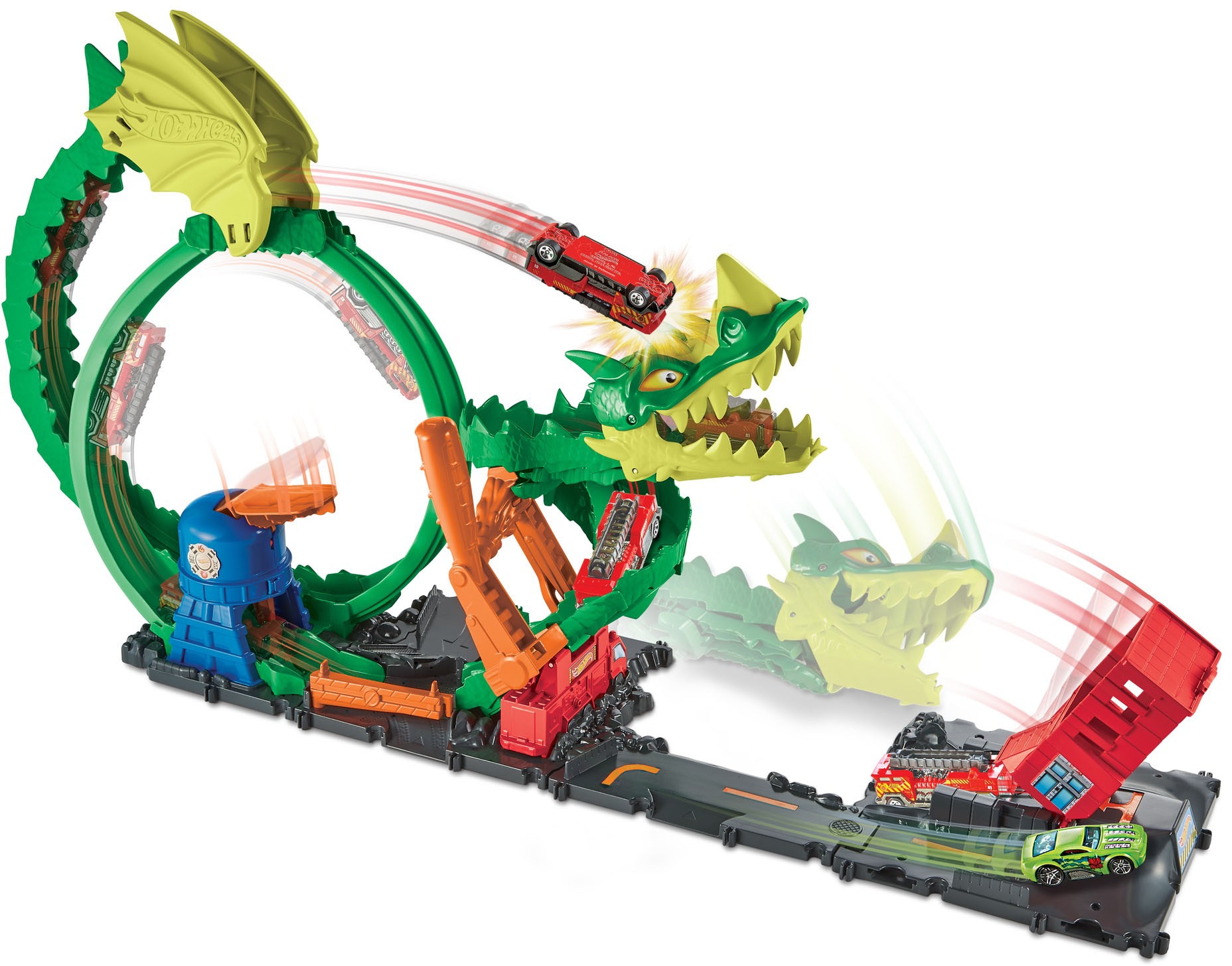 Hot Wheels Autorennbahn »City Drachen-Angriff Looping Set«, inklusive 1 Spielzeugauto