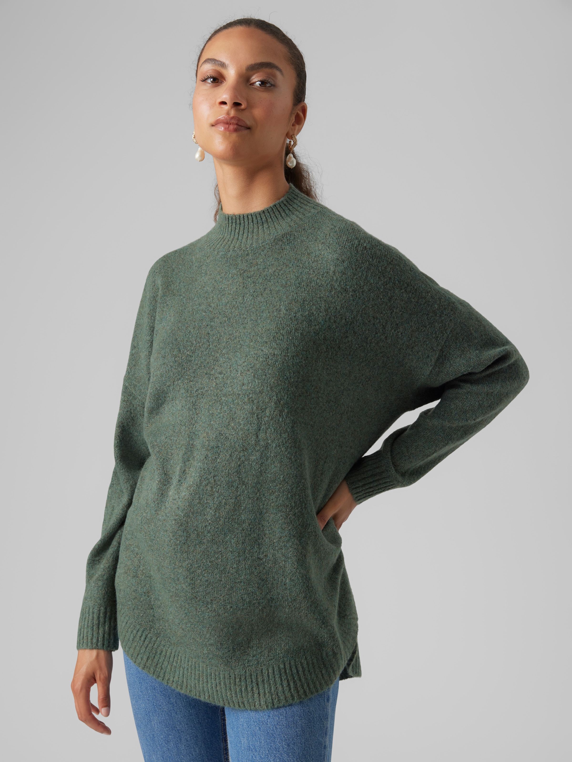 Vero Moda Strickpullover »VMPLAZA LS HIGHNECK LONG PULLOVER GA BOO« Materialmix, loose fit