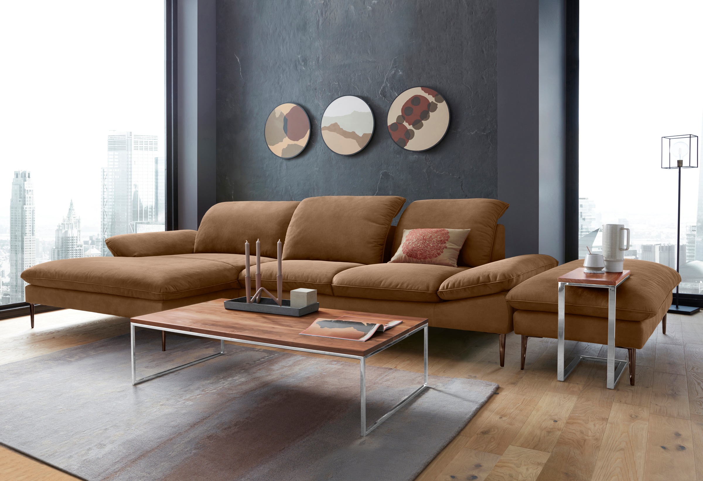 W.SCHILLIG Ecksofa »enjoy&MORE, Designsofa, bequem, elegant und zeitlos, L-Form«, Sitztiefenverstellung, Füße bronze pulverbeschichtet, Breite 340 cm