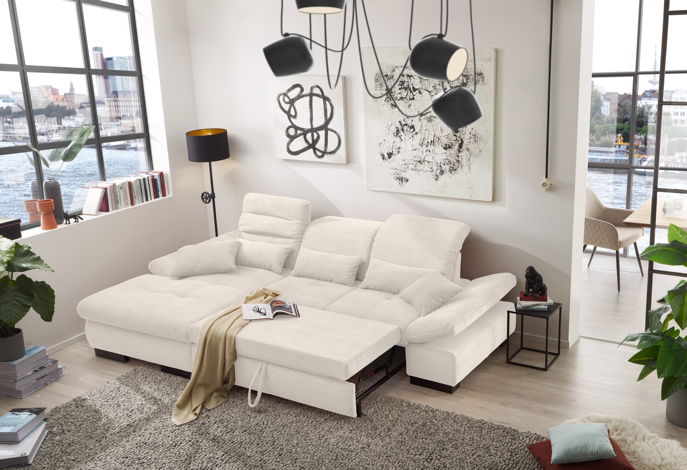 set one by Musterring Ecksofa »SO4100 V«, mit verstellbaren Kopfteilen, wahlweise mit Funktionen, Cord-Bezug