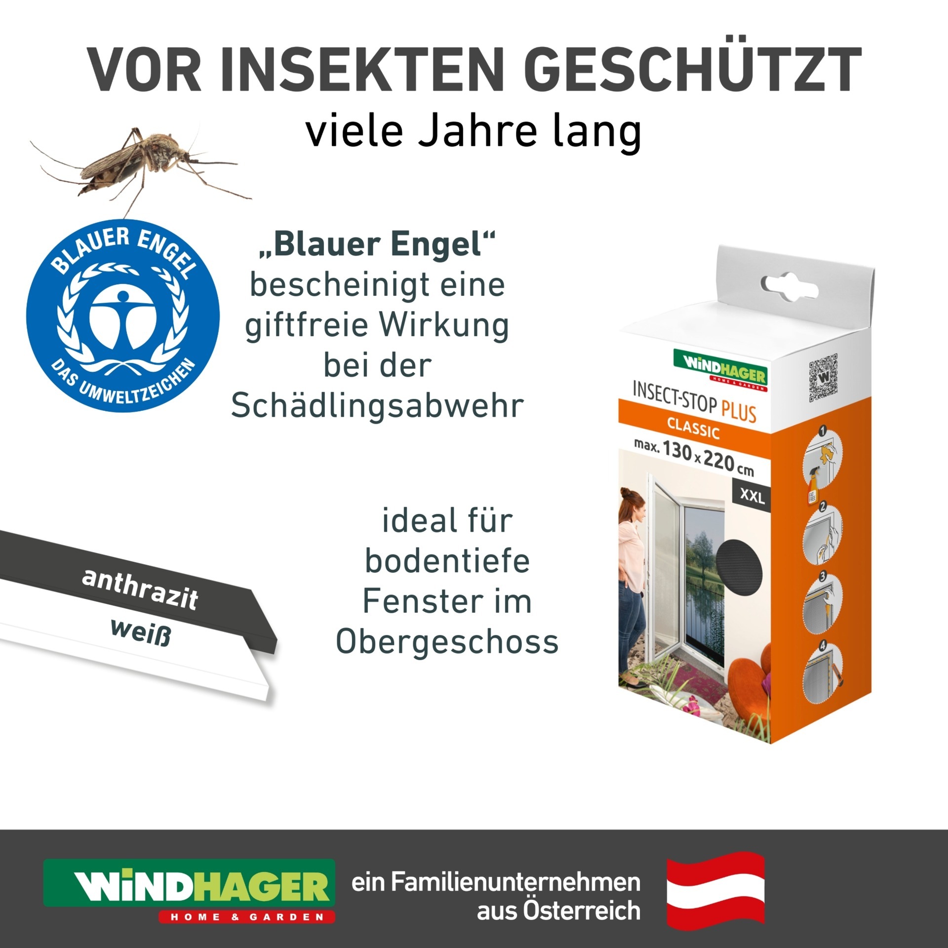 Windhager Fliegengitter-Gewebe »Plus für bodentiefe Fenster, Balkon- und Terrassentüren, ohne Bohren« 1 Stk. tlg. Insektenschutzgitter 130 x 220 cm, erhältlich in anthrazit, weiß