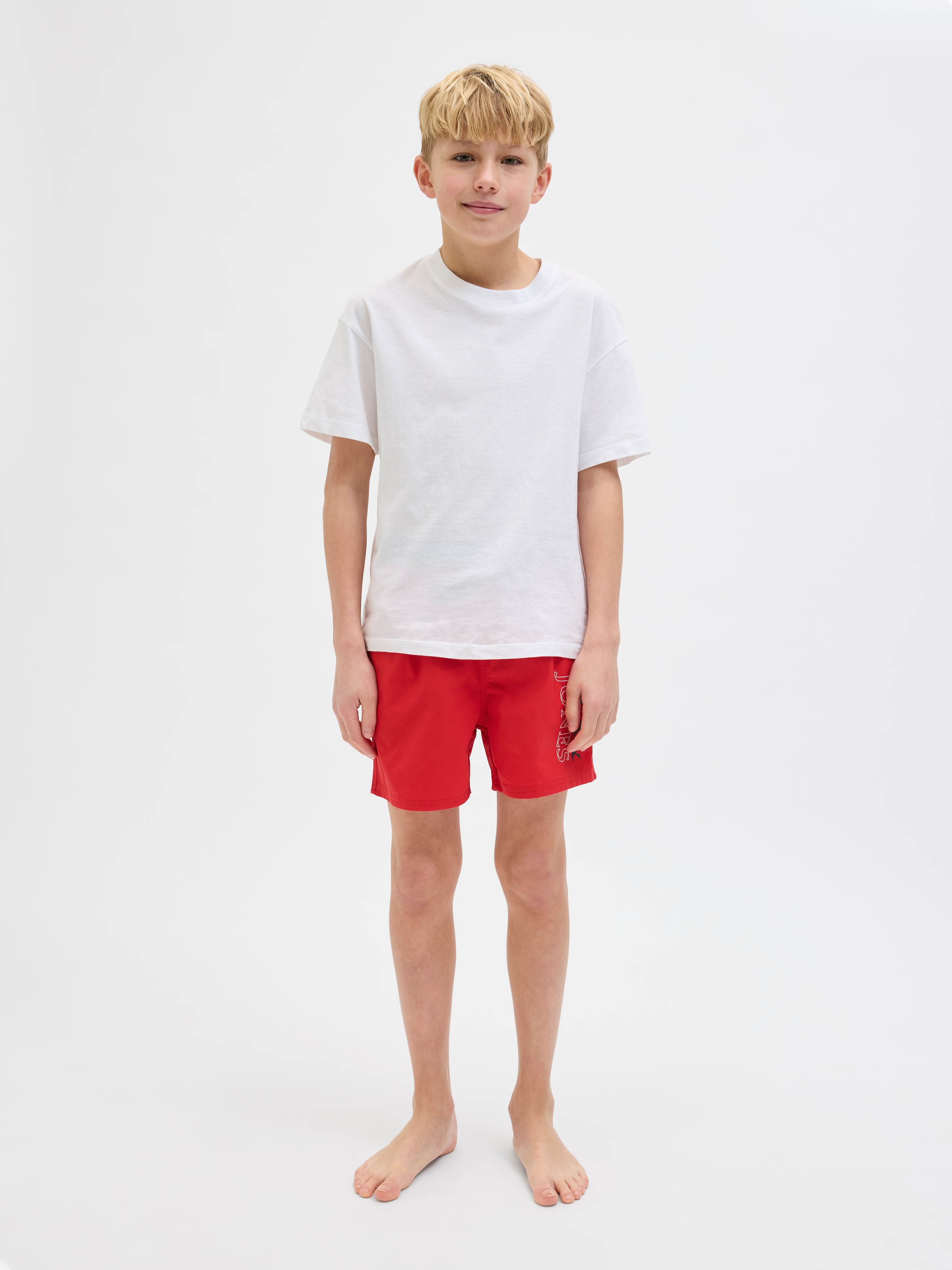 Jack & Jones Junior Badeshorts »JPSTMAUI mit Logoprint und praktischen Taschen«, bedruckt, modisch, regular fit, Web