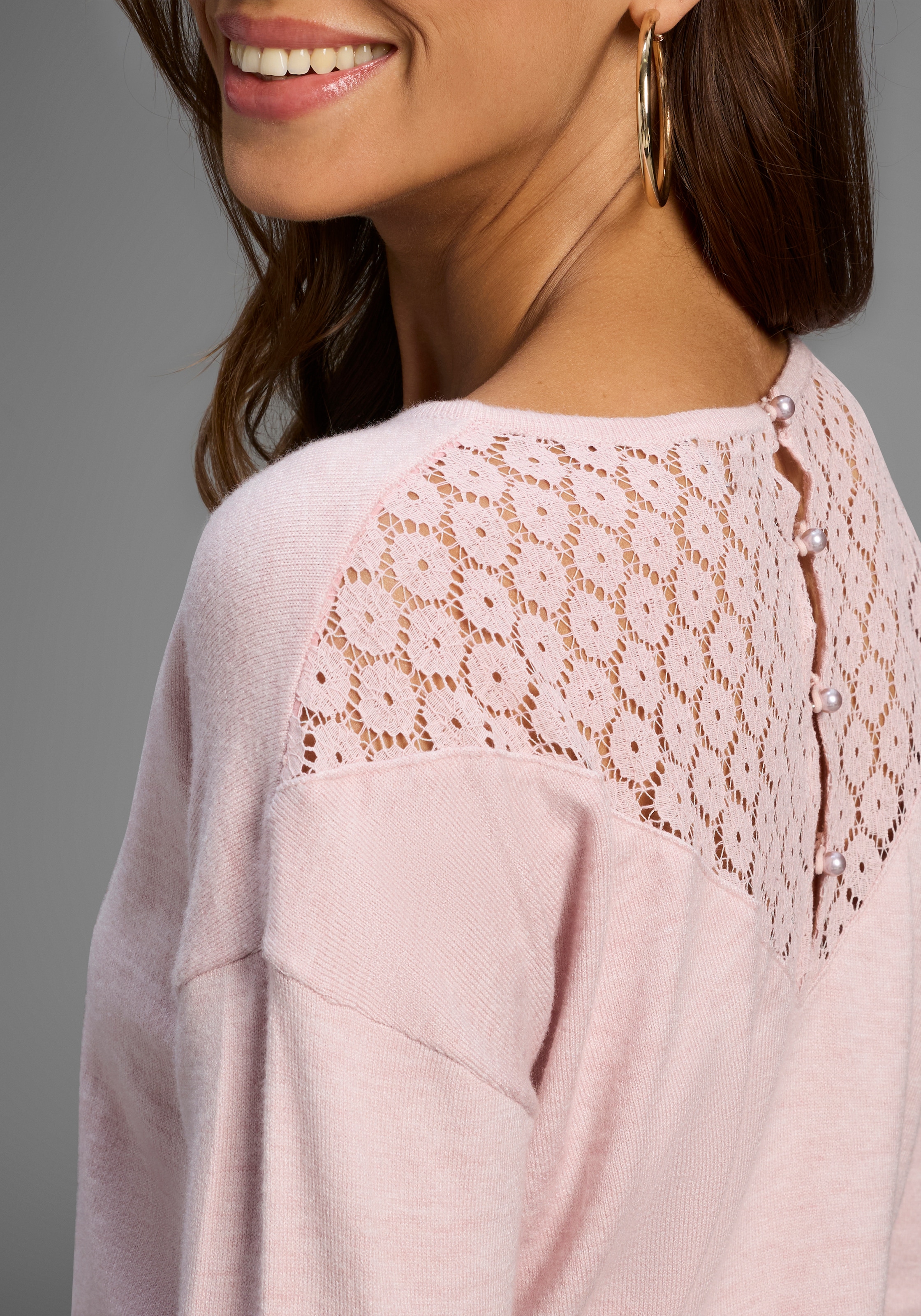 Laura Scott Strickpullover softer Winterstrick mit Spitzendetial